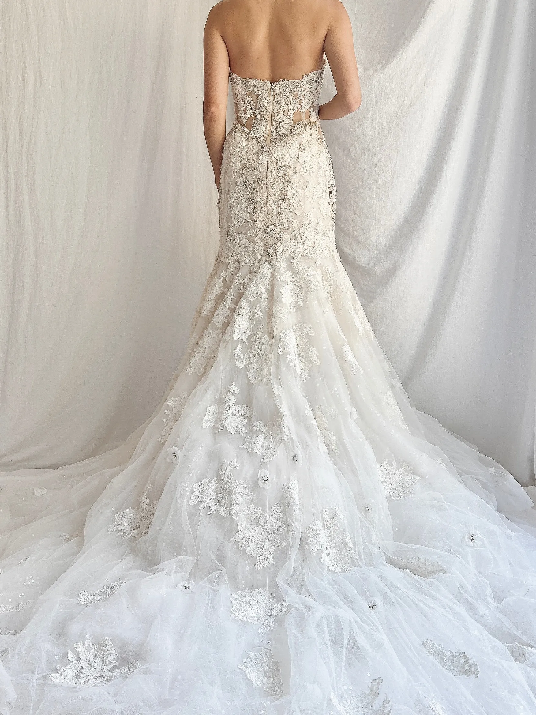 00 Strapless Corded Silk Lace Bustier Dress - S/6