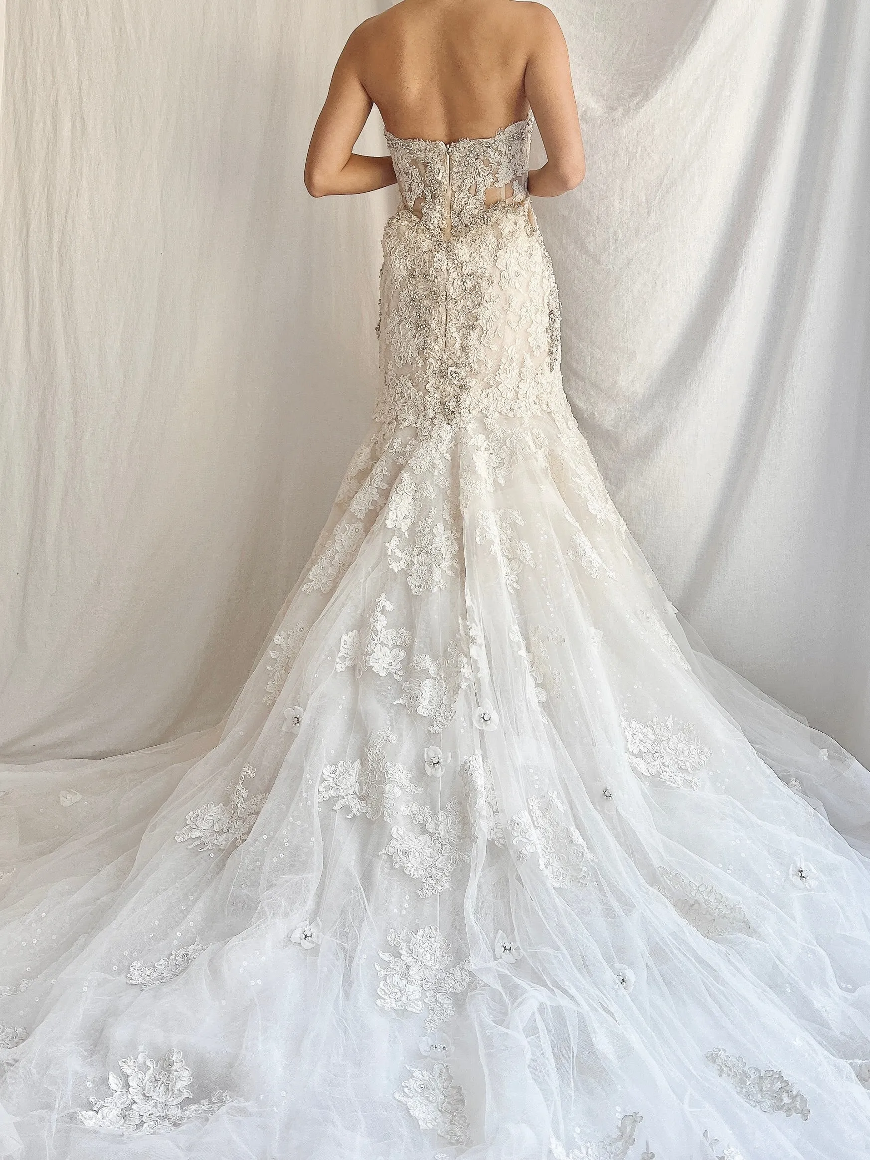 00 Strapless Corded Silk Lace Bustier Dress - S/6