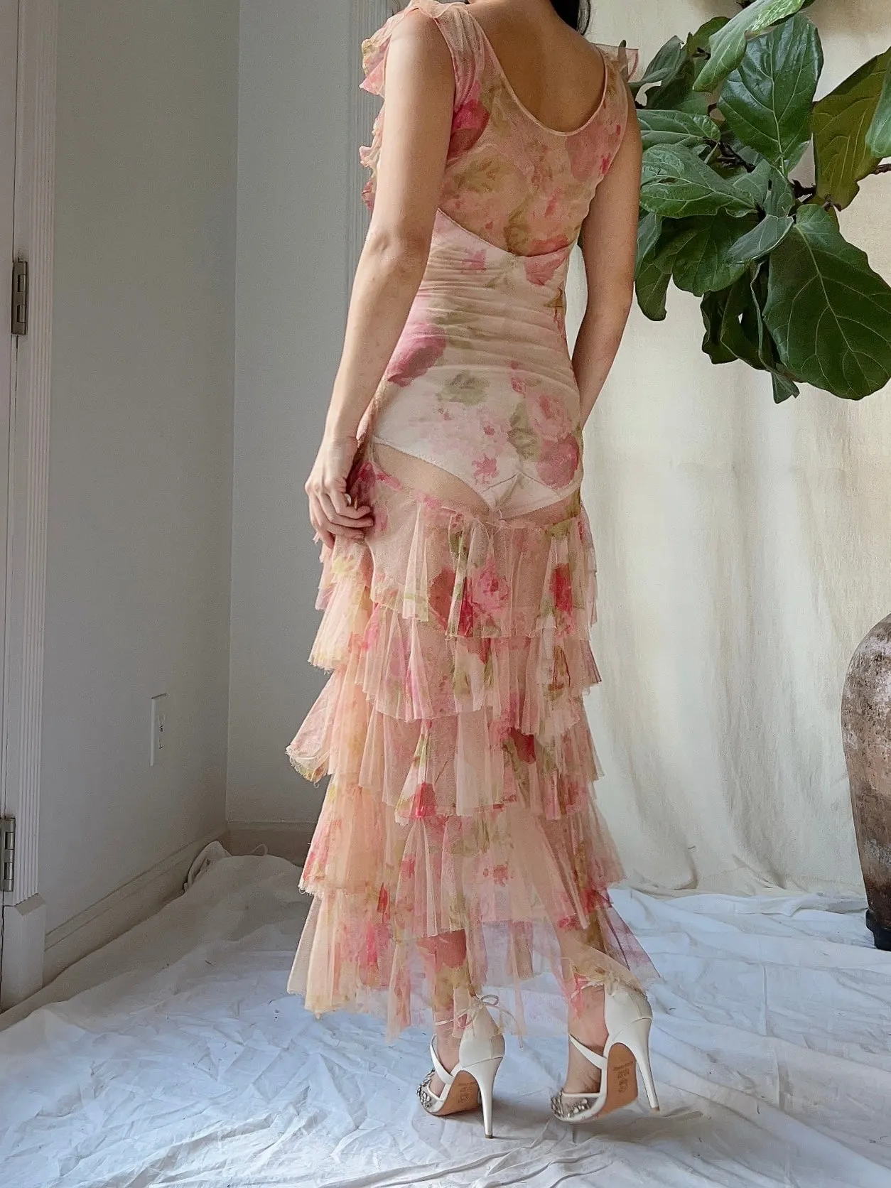 1930s Pink Sheer Tulle Gown - XS