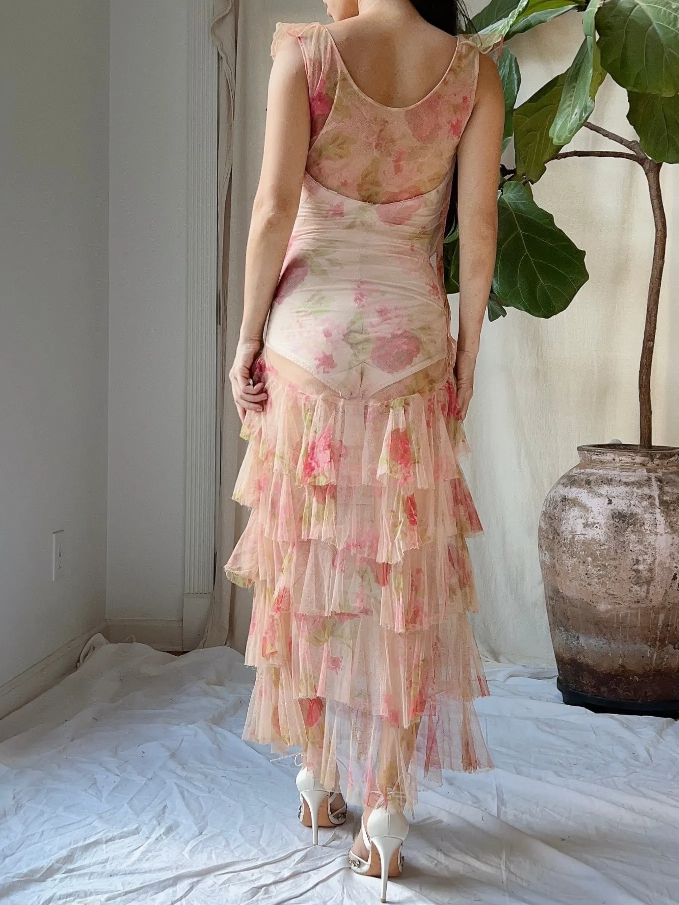 1930s Pink Sheer Tulle Gown - XS