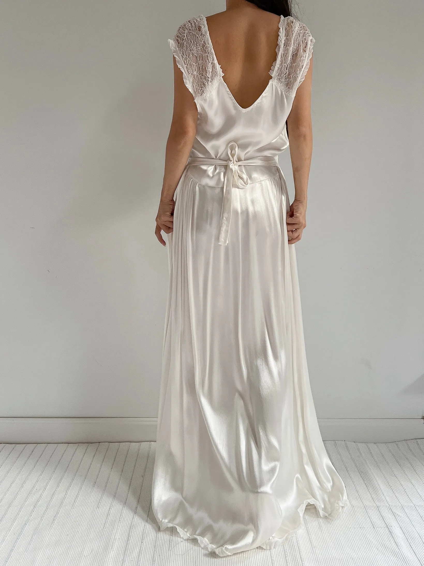 1930s Satin and Lace Dress - M
