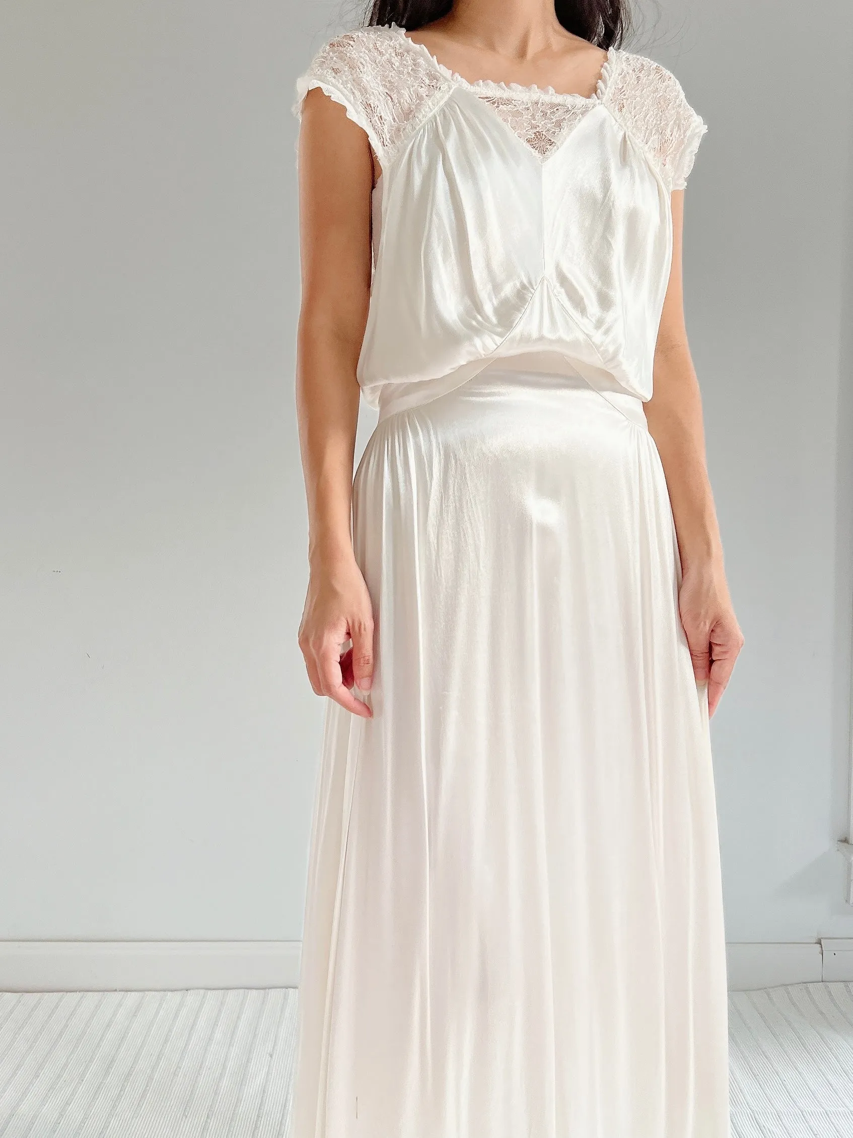 1930s Satin and Lace Dress - M