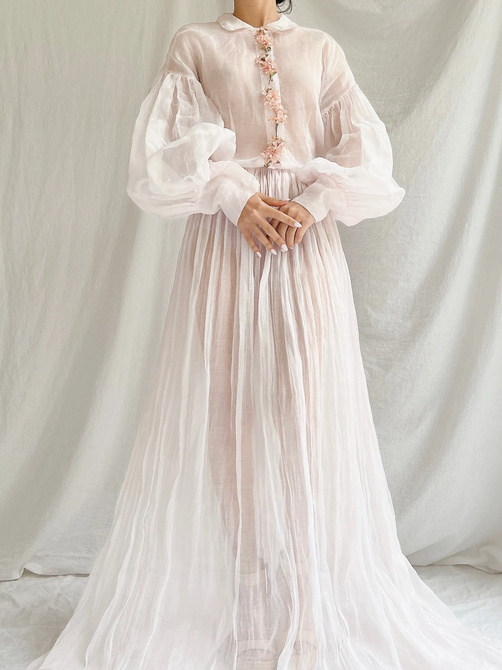 1940s Sheer Organdy Puff Sleeves Gown - M