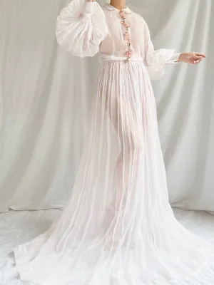 1940s Sheer Organdy Puff Sleeves Gown - M