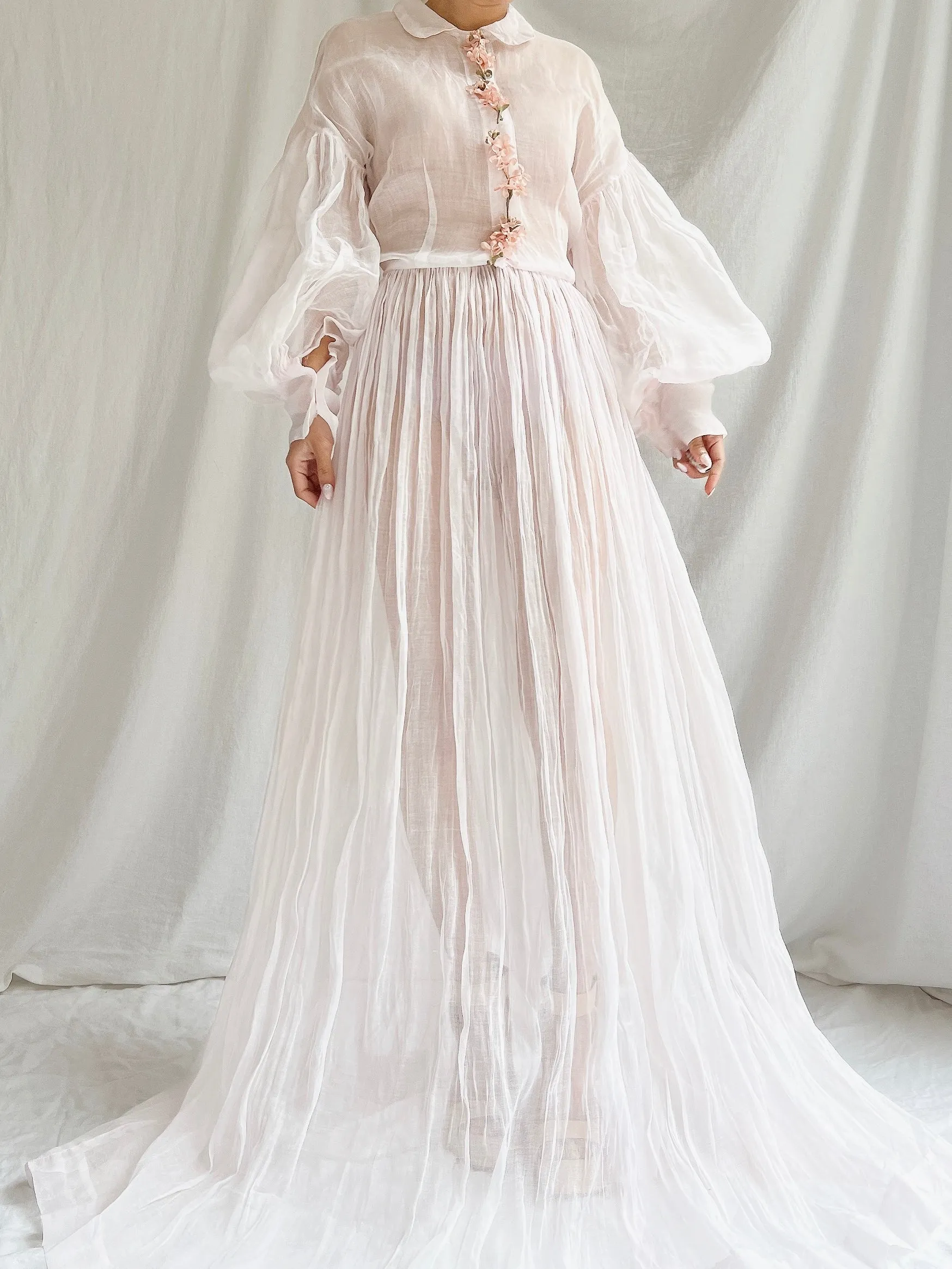 1940s Sheer Organdy Puff Sleeves Gown - M