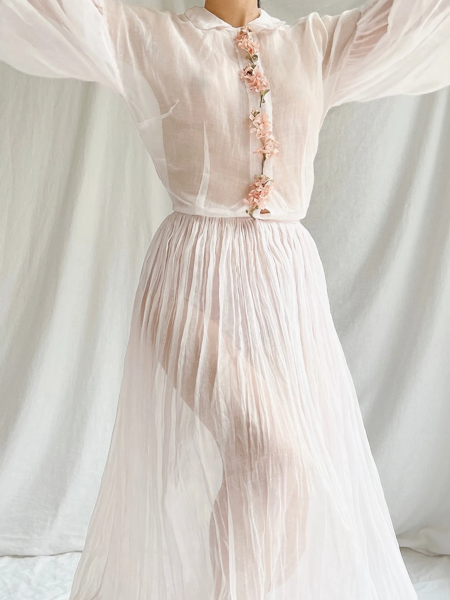 1940s Sheer Organdy Puff Sleeves Gown - M