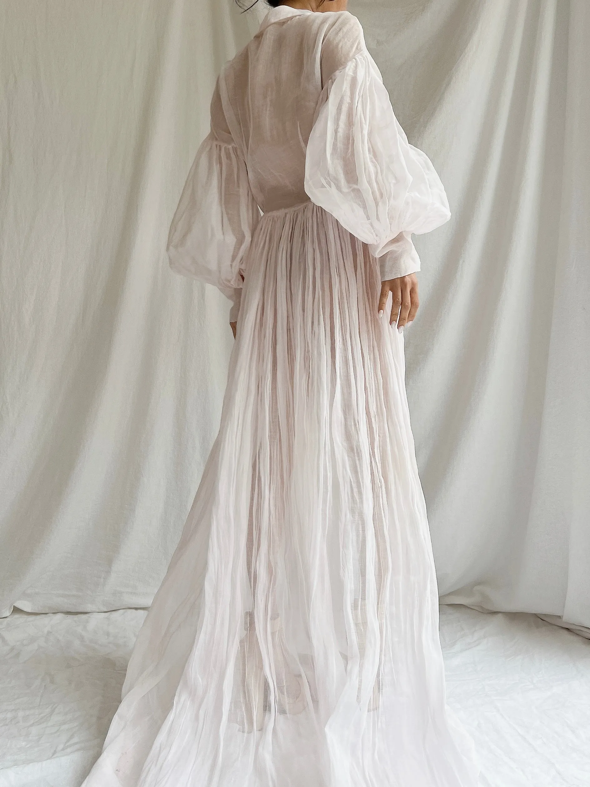 1940s Sheer Organdy Puff Sleeves Gown - M