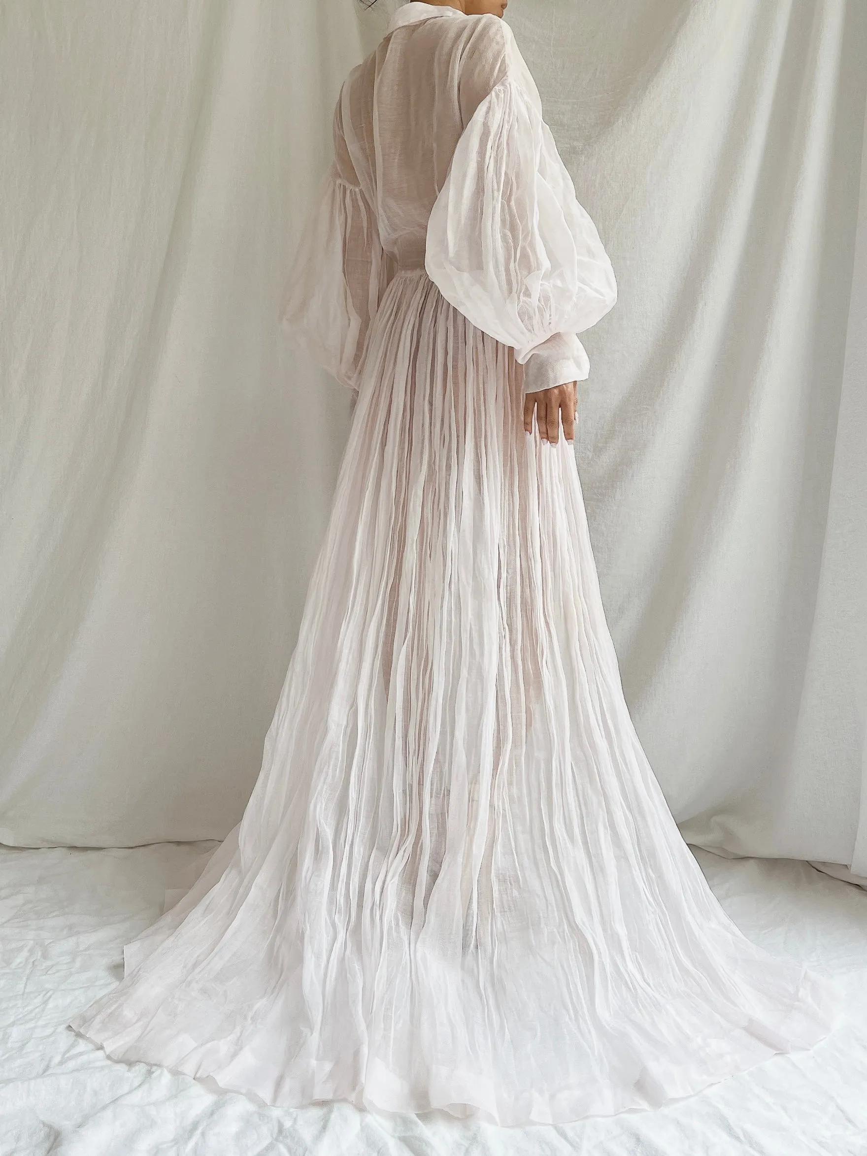1940s Sheer Organdy Puff Sleeves Gown - M