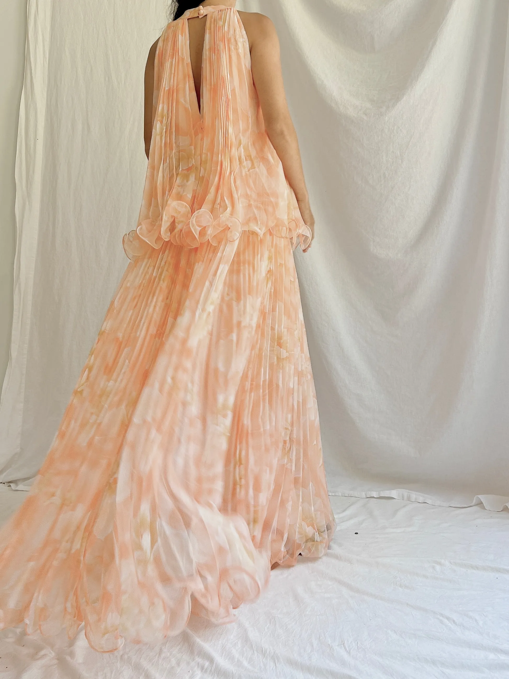 1960s Pleated Chiffon Gown - S