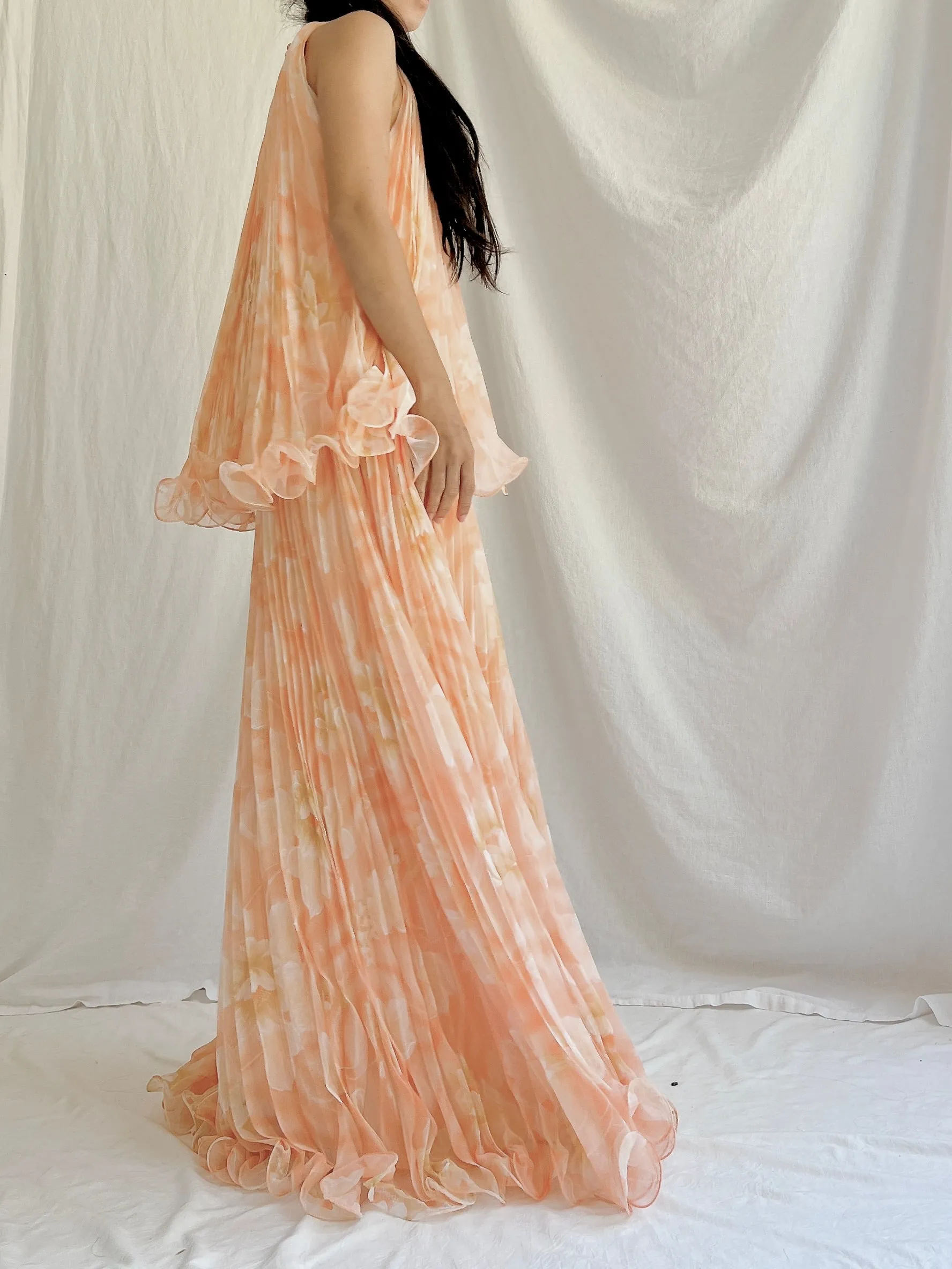 1960s Pleated Chiffon Gown - S