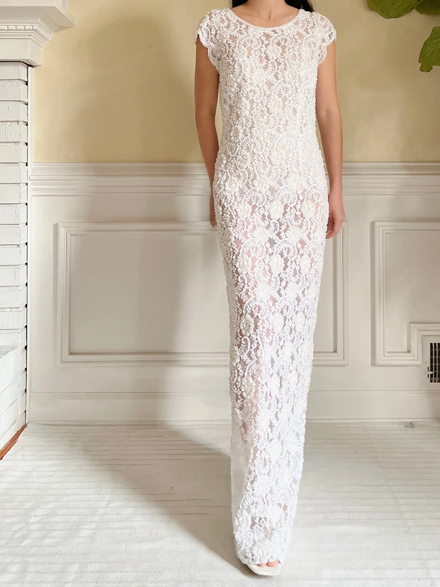 1960s Sheer Beaded Dress - S