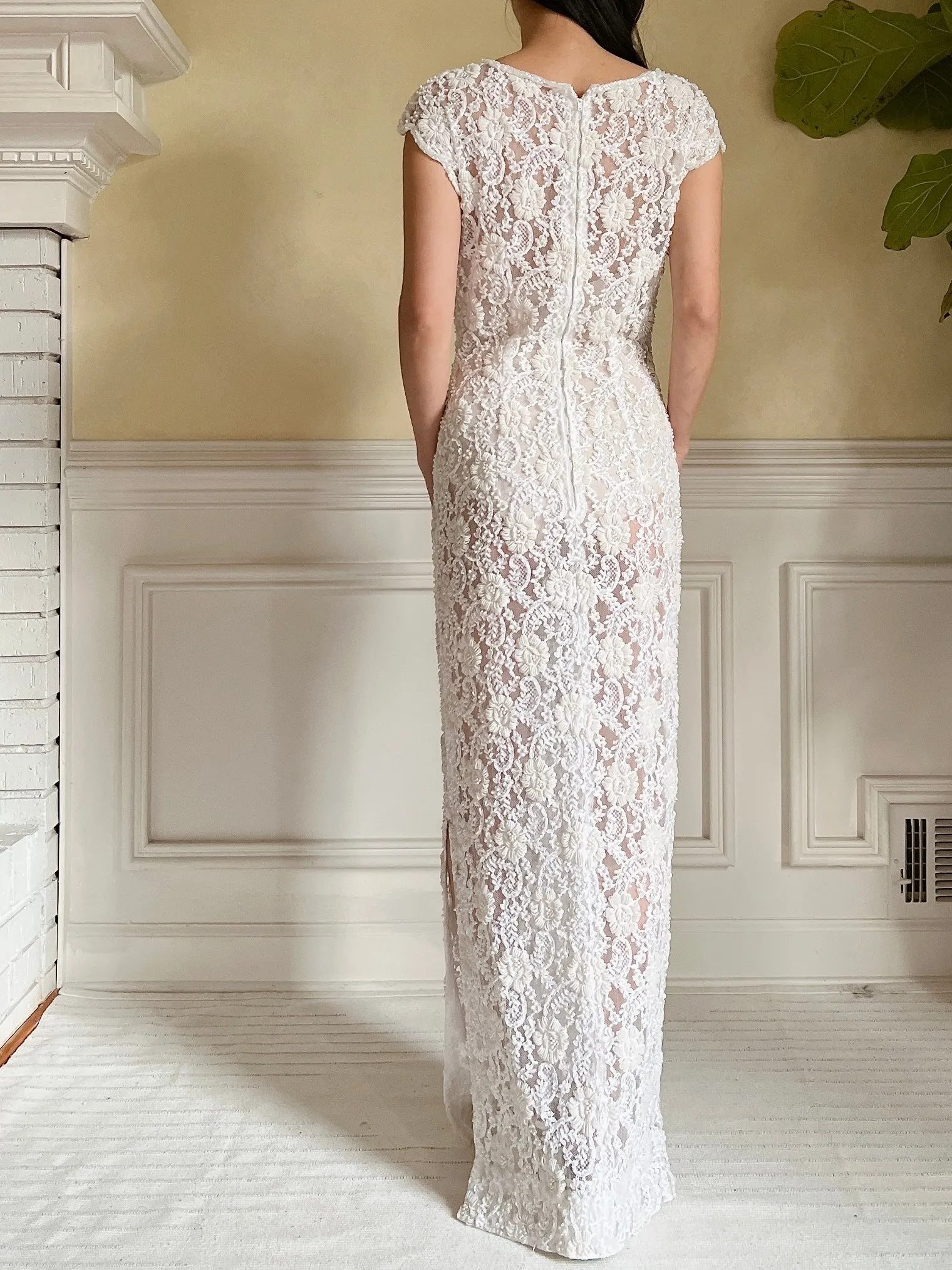1960s Sheer Beaded Dress - S
