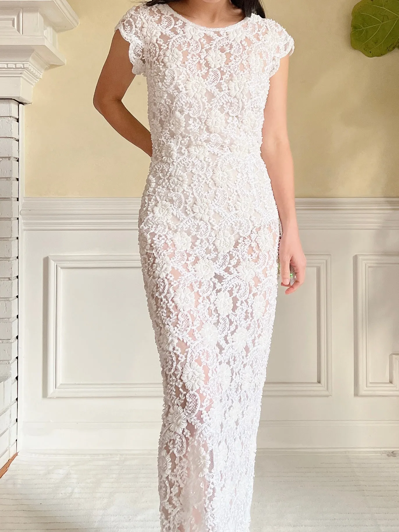 1960s Sheer Beaded Dress - S