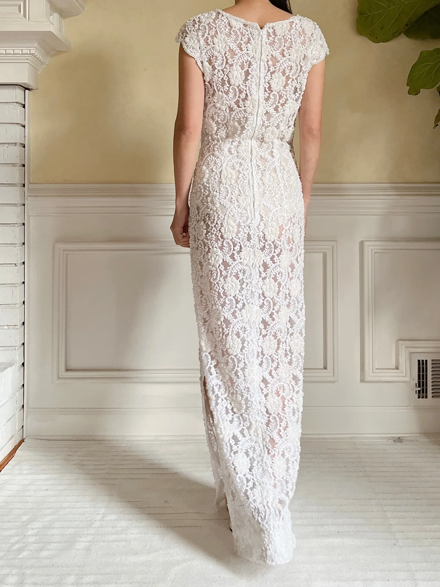 1960s Sheer Beaded Dress - S