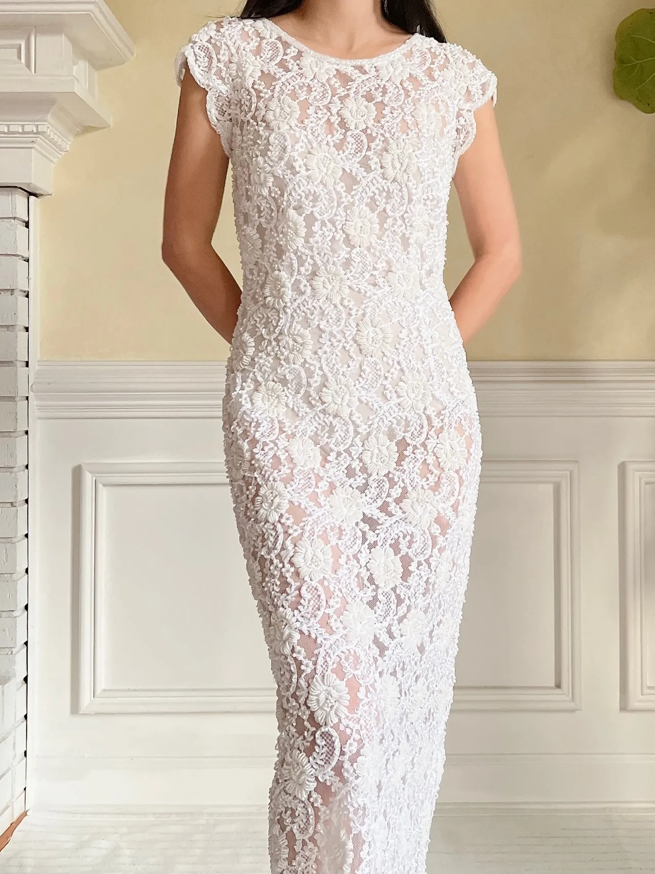 1960s Sheer Beaded Dress - S