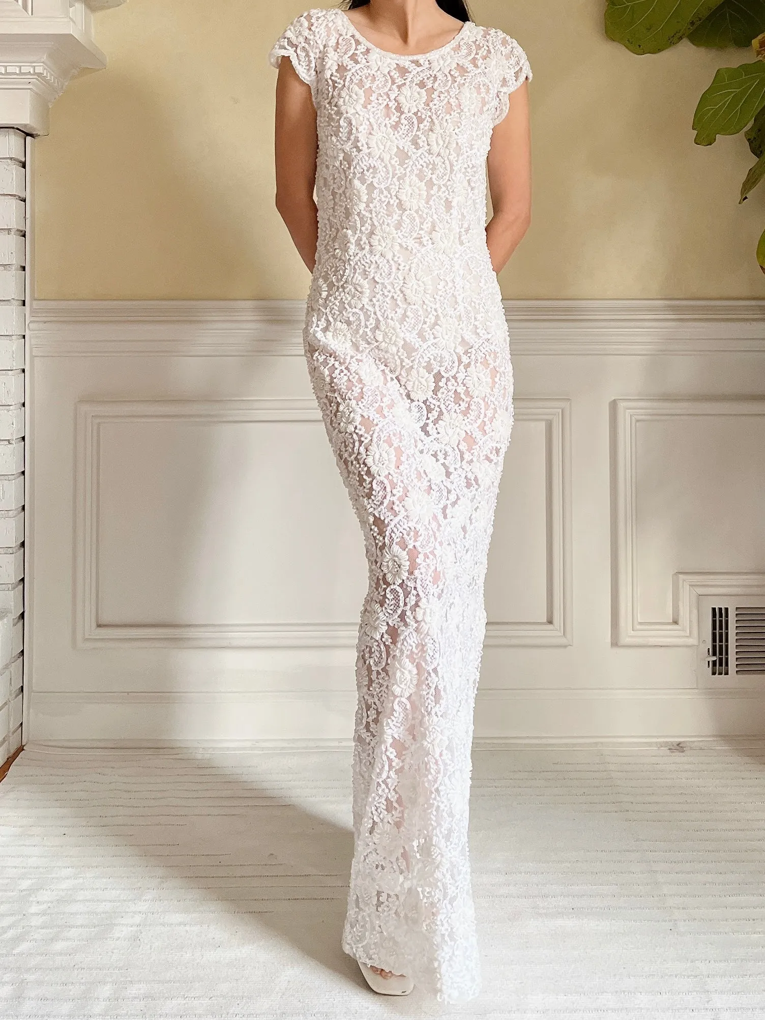 1960s Sheer Beaded Dress - S