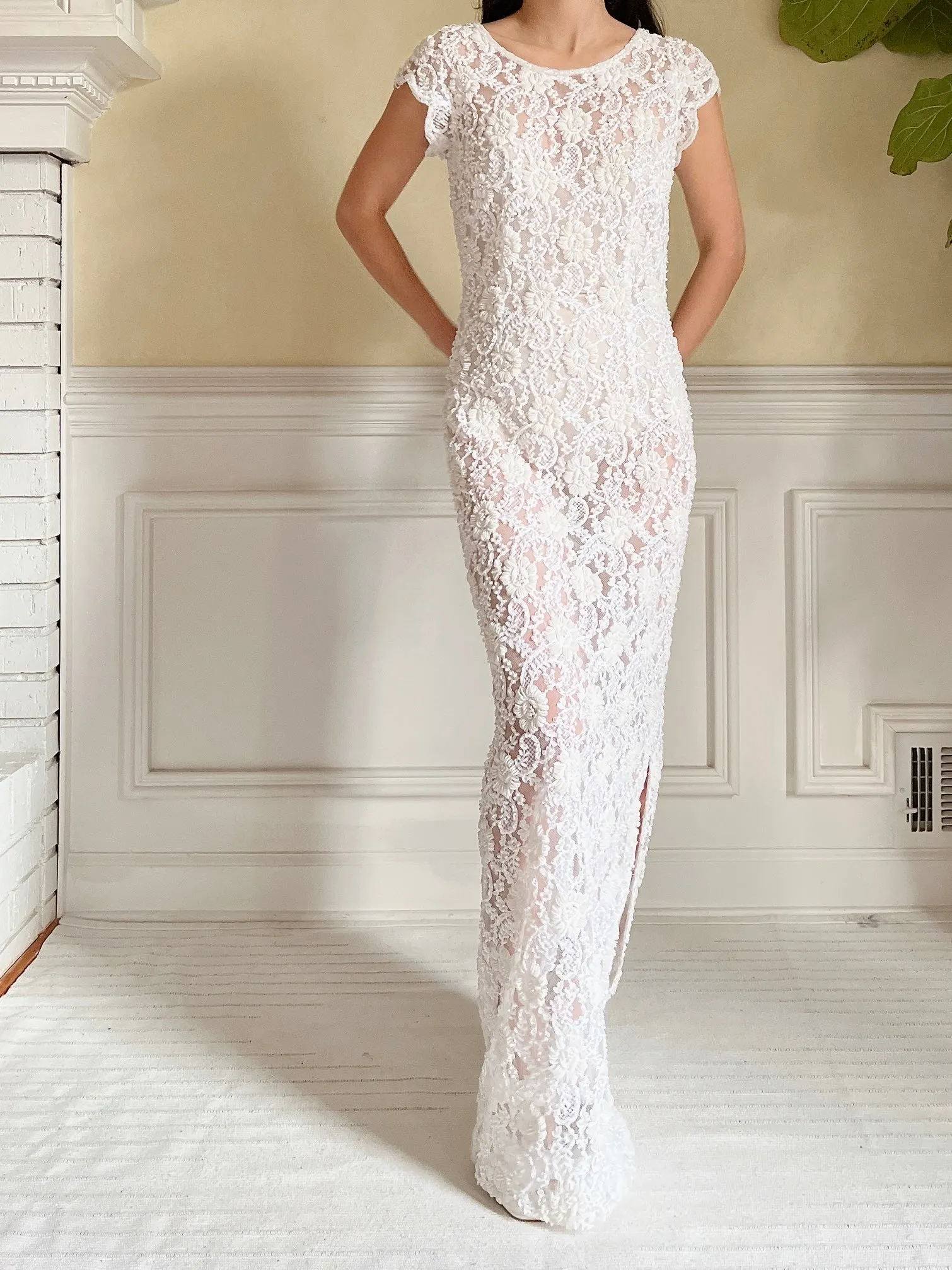 1960s Sheer Beaded Dress - S