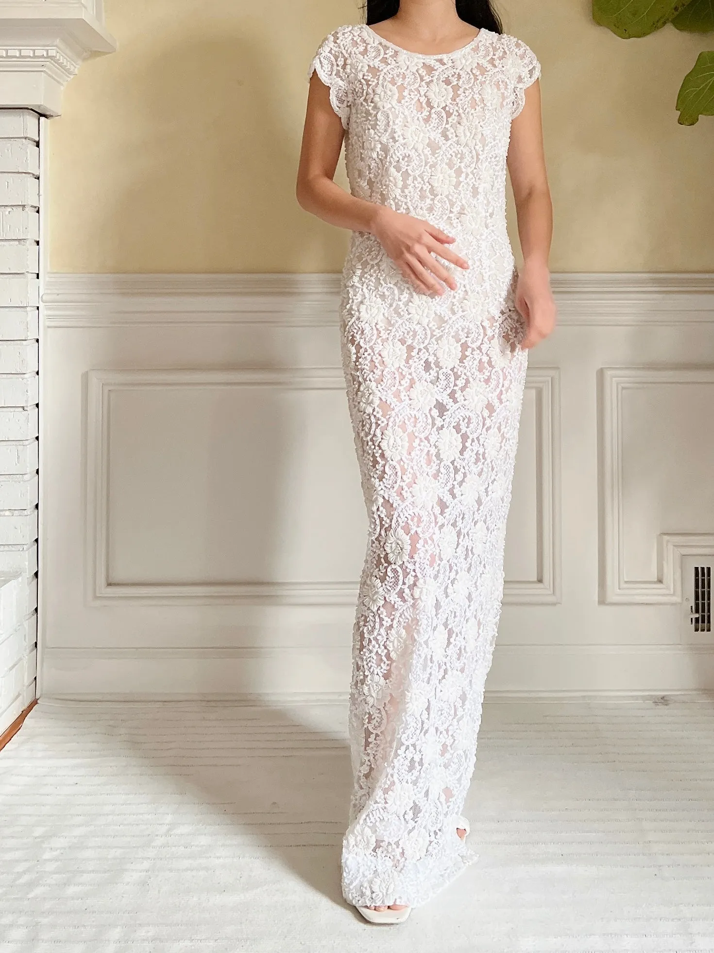 1960s Sheer Beaded Dress - S