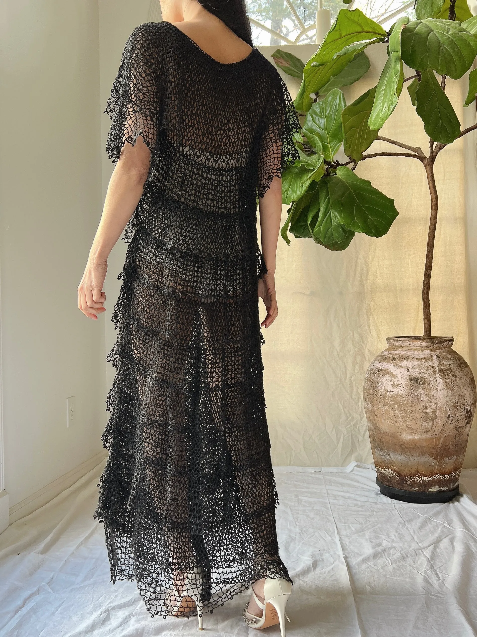 1970s Crochet Tiered Dress - S-M