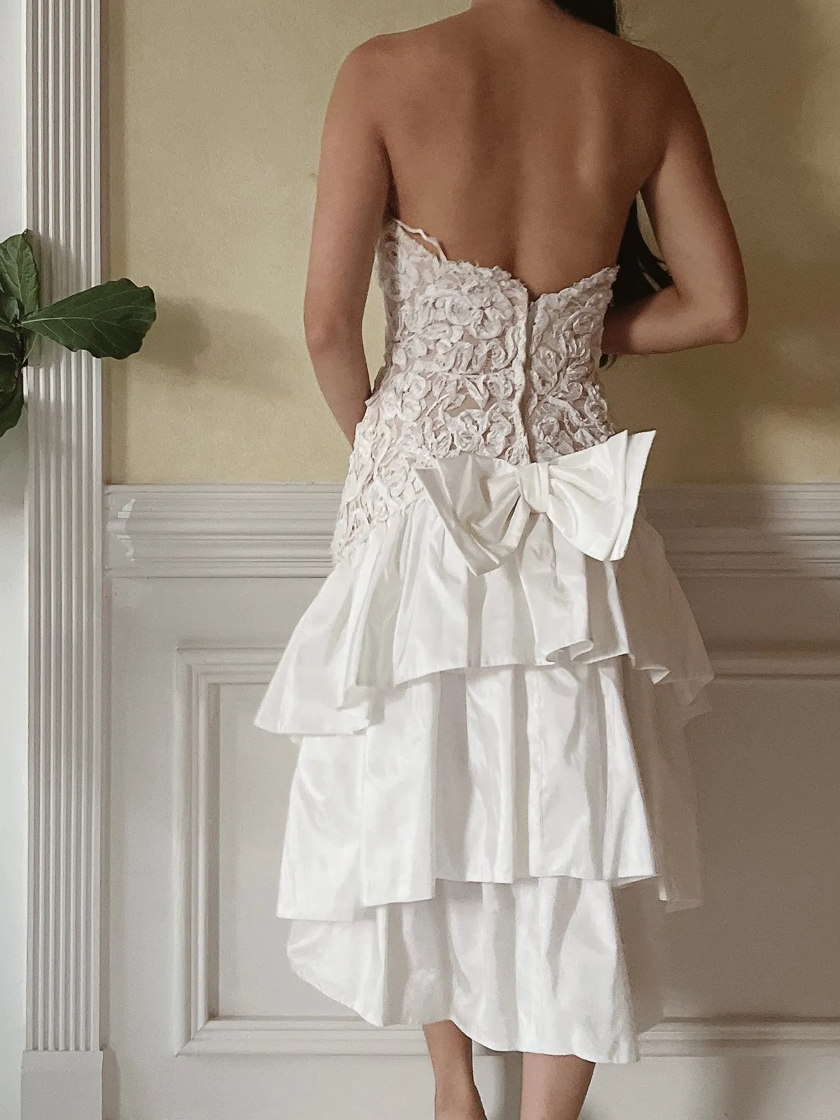 1980s Victor Costa Tiered Lace Dress - M