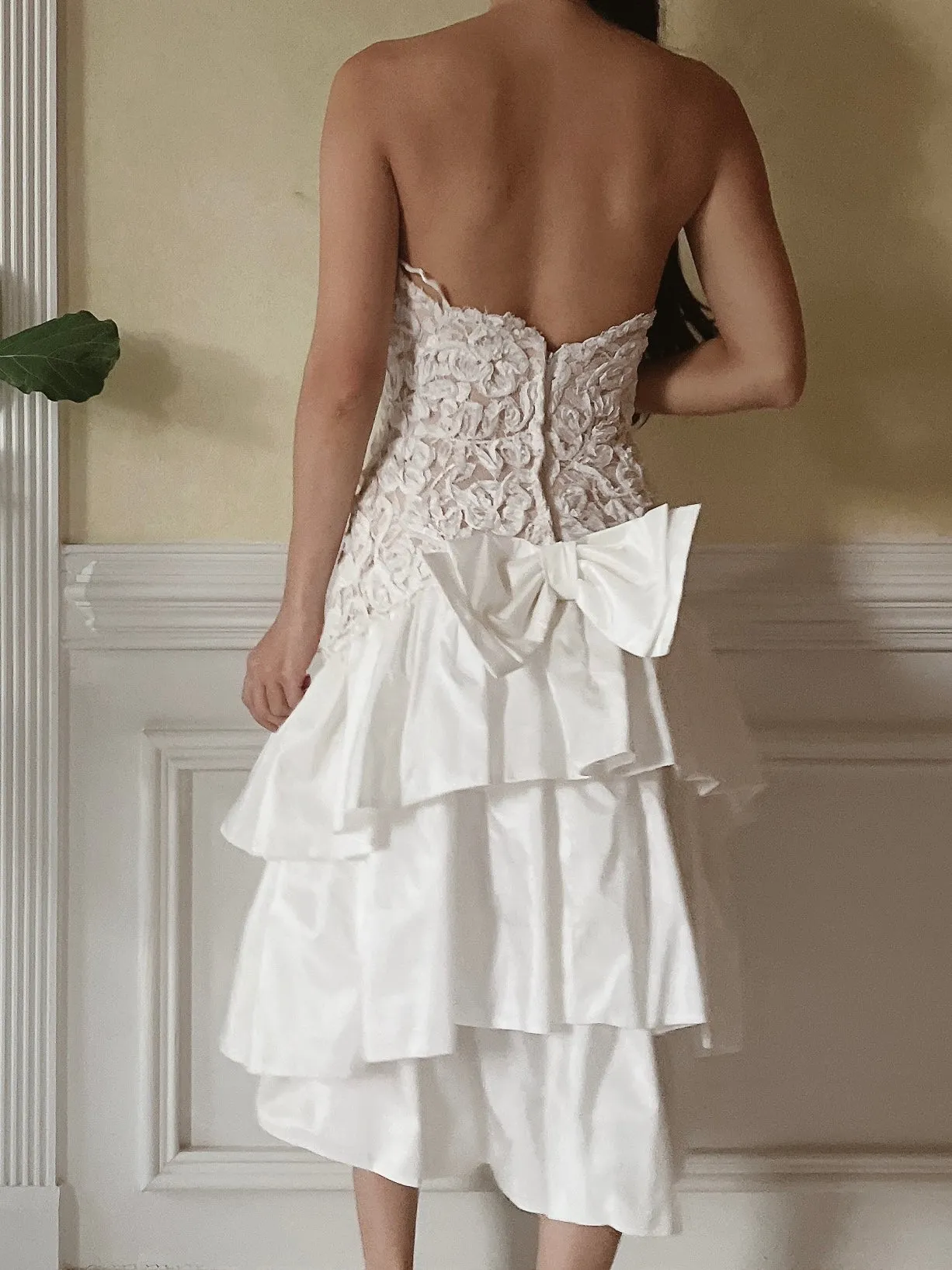 1980s Victor Costa Tiered Lace Dress - M