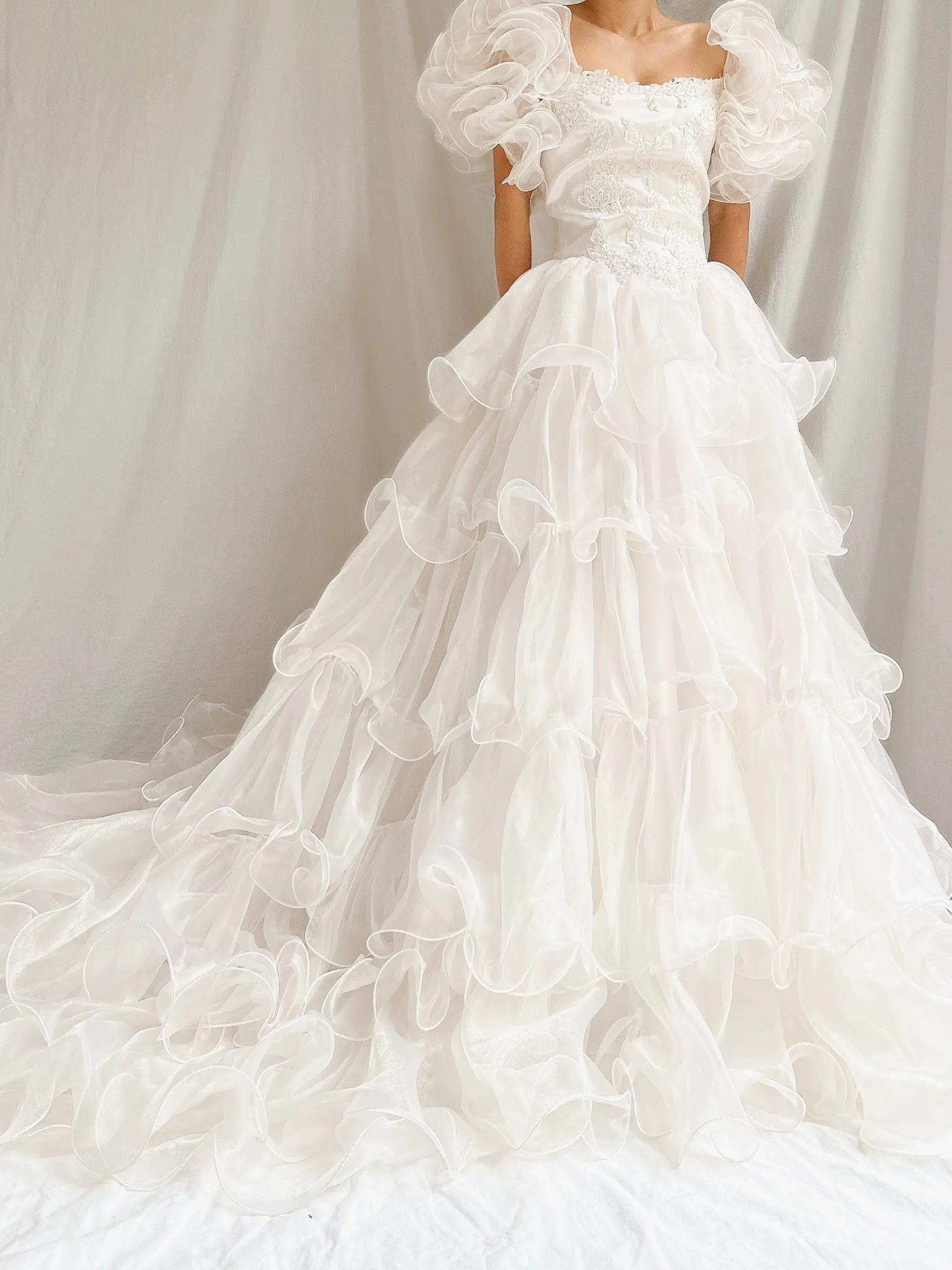 1980s Voile Tiered Ruffle Gown - XS/S