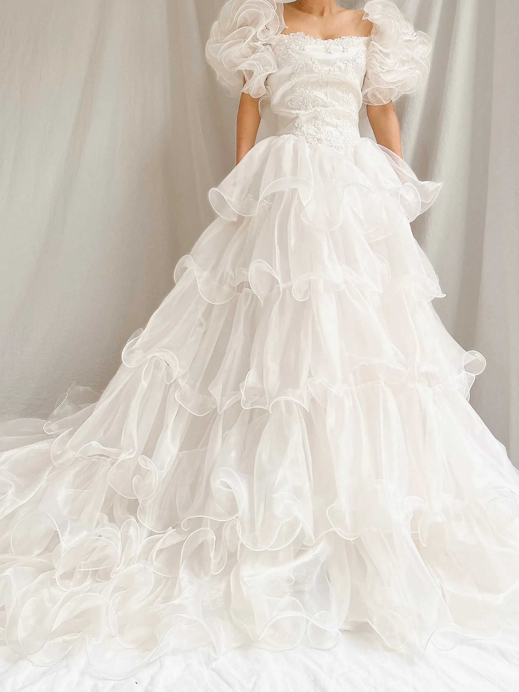 1980s Voile Tiered Ruffle Gown - XS/S