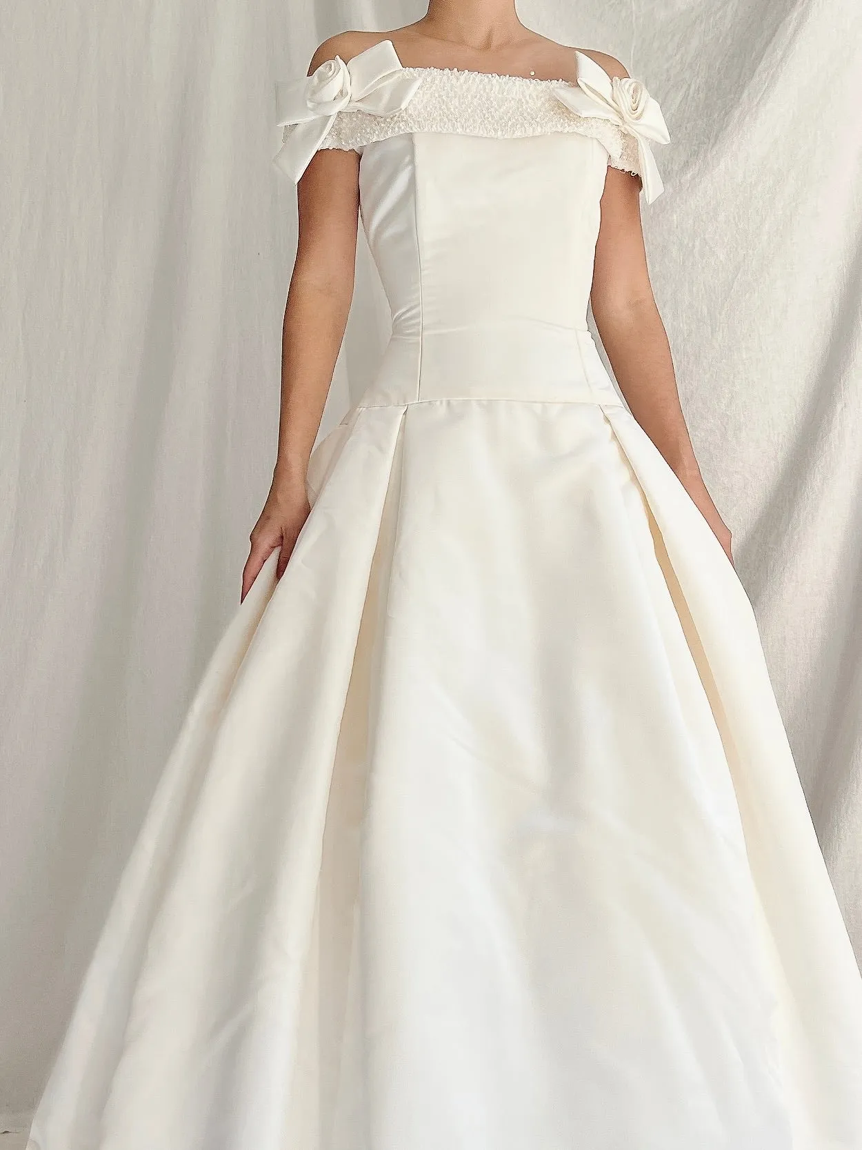 2000s Demetrios Satin Off-the-Shoulder Gown - XS/2-4