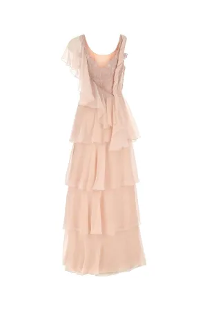 Alberta Ferretti Ruffled Georgette Sleeveless Long Dress