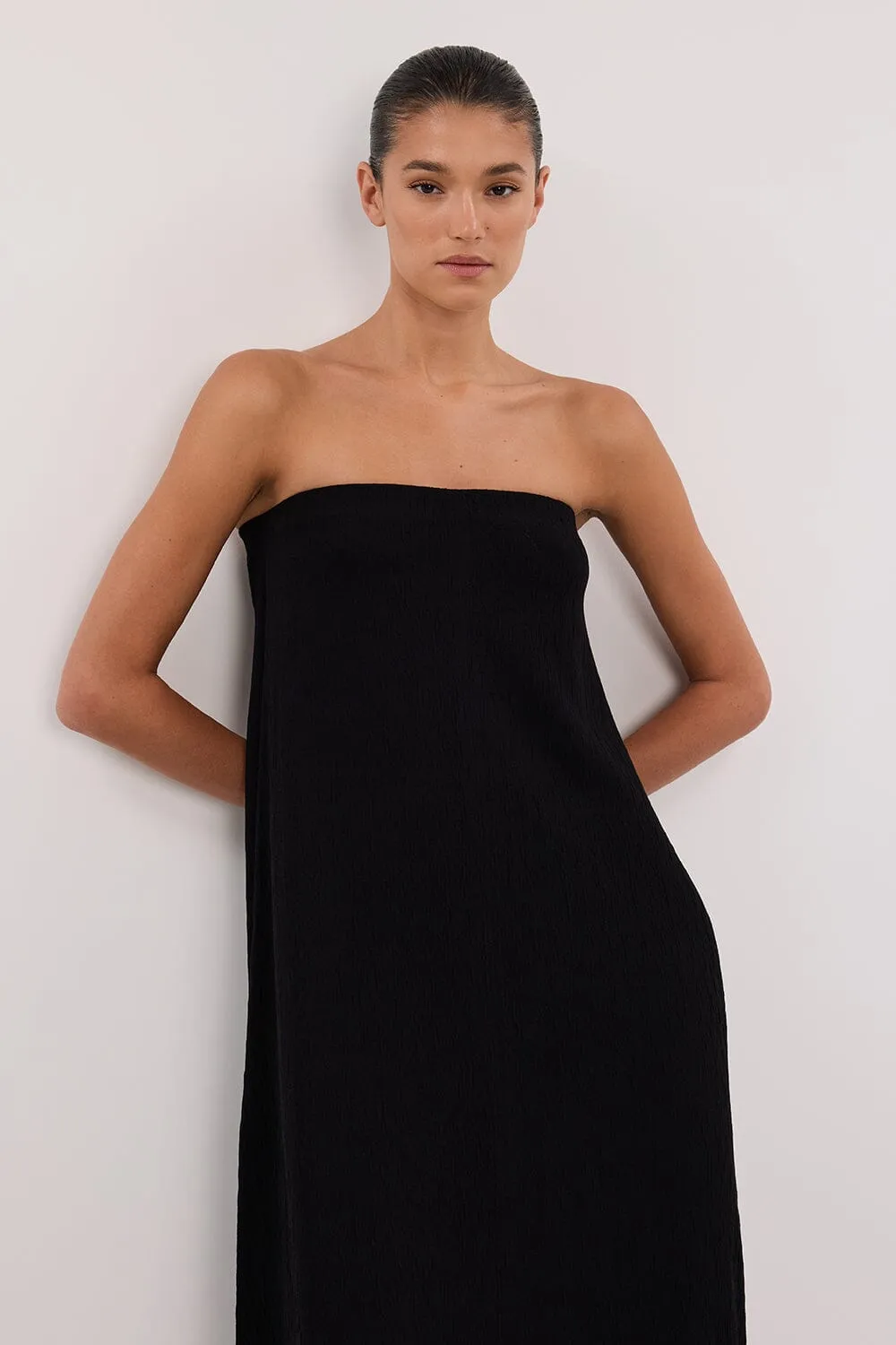 ALIAS BLACK TEXTURED KNIT STRAPLESS MIDI DRESS