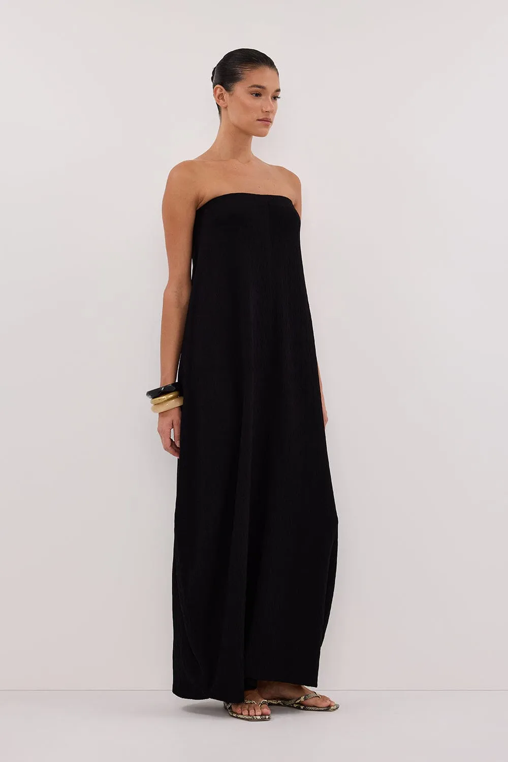 ALIAS BLACK TEXTURED KNIT STRAPLESS MIDI DRESS