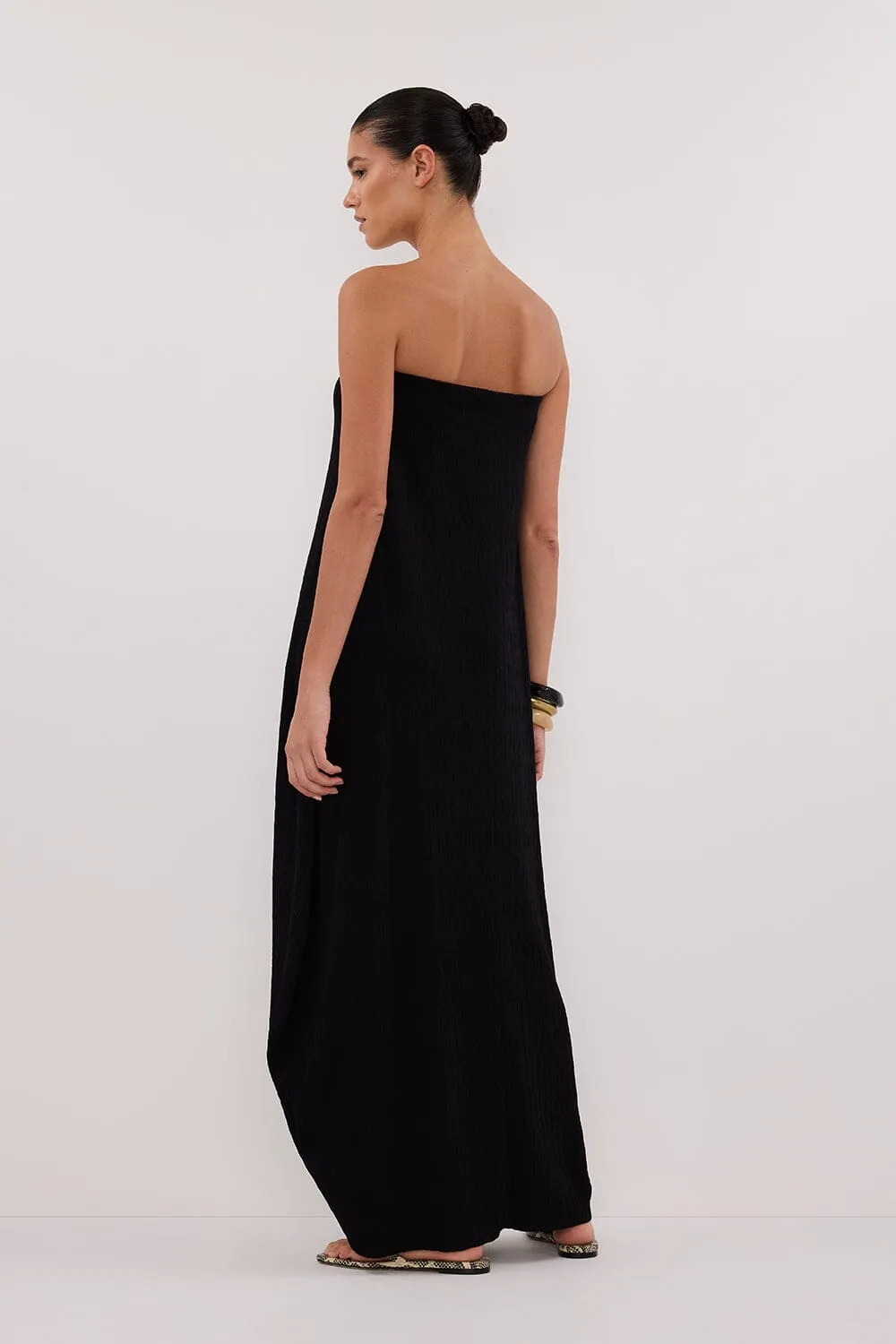 ALIAS BLACK TEXTURED KNIT STRAPLESS MIDI DRESS