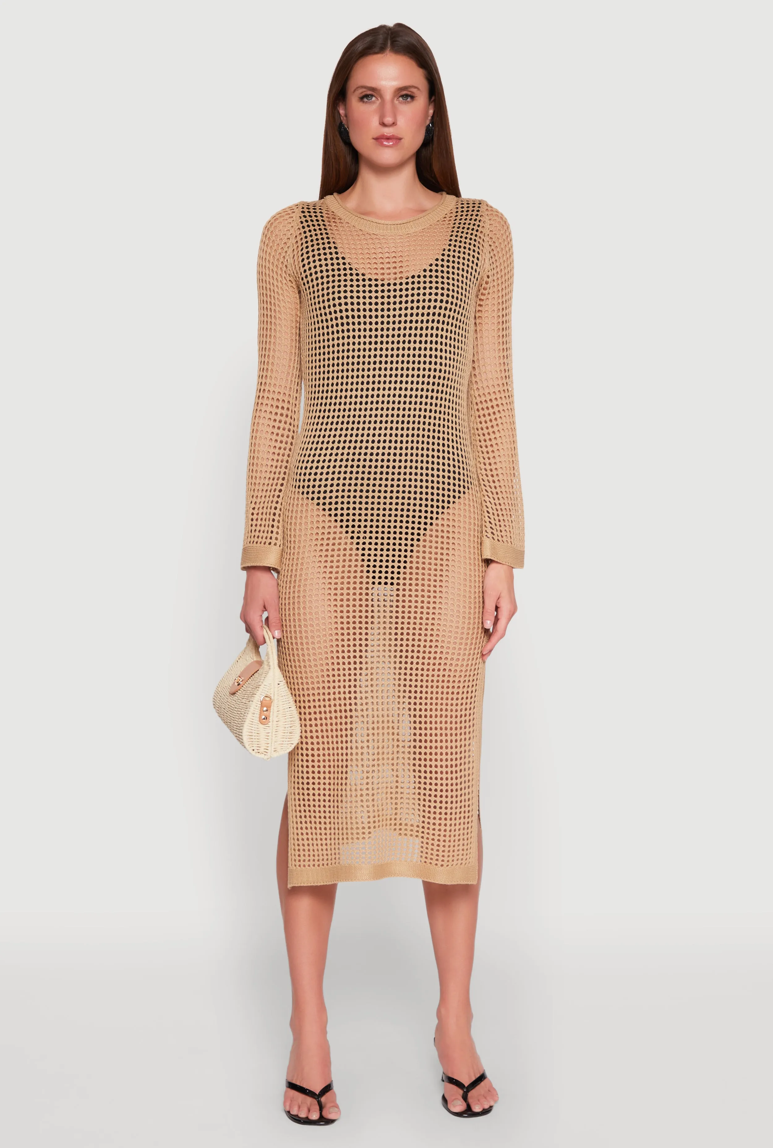 Almost Famous Crochet Side Slit Maxi Dress