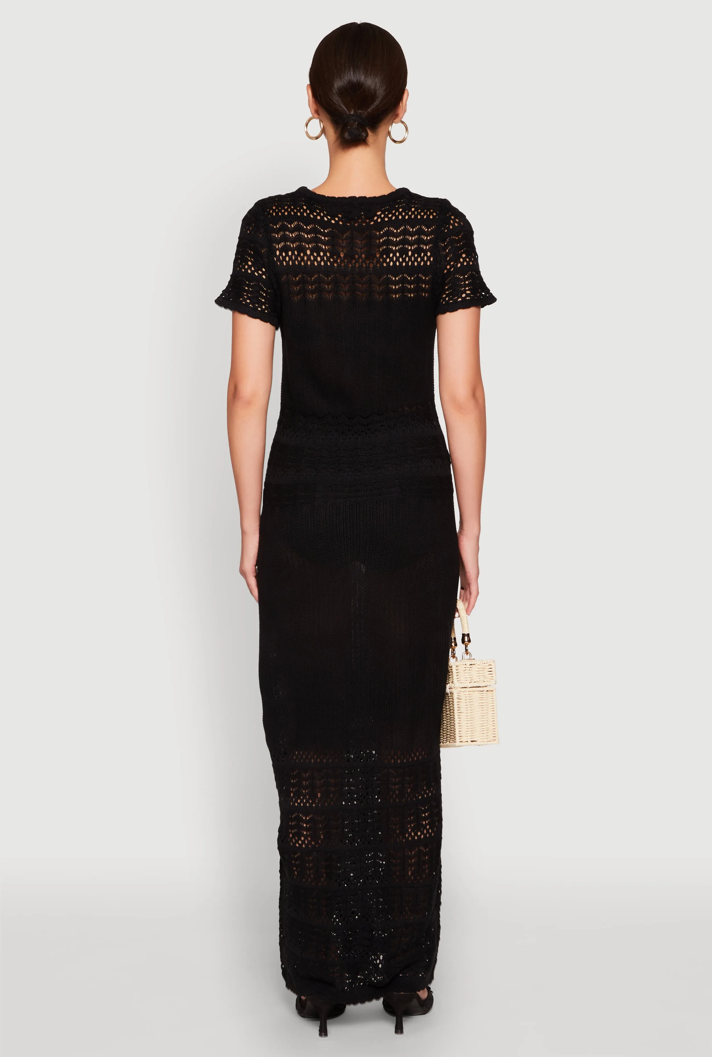 Almost Famous Short Sleeve Pointelle Maxi Dress