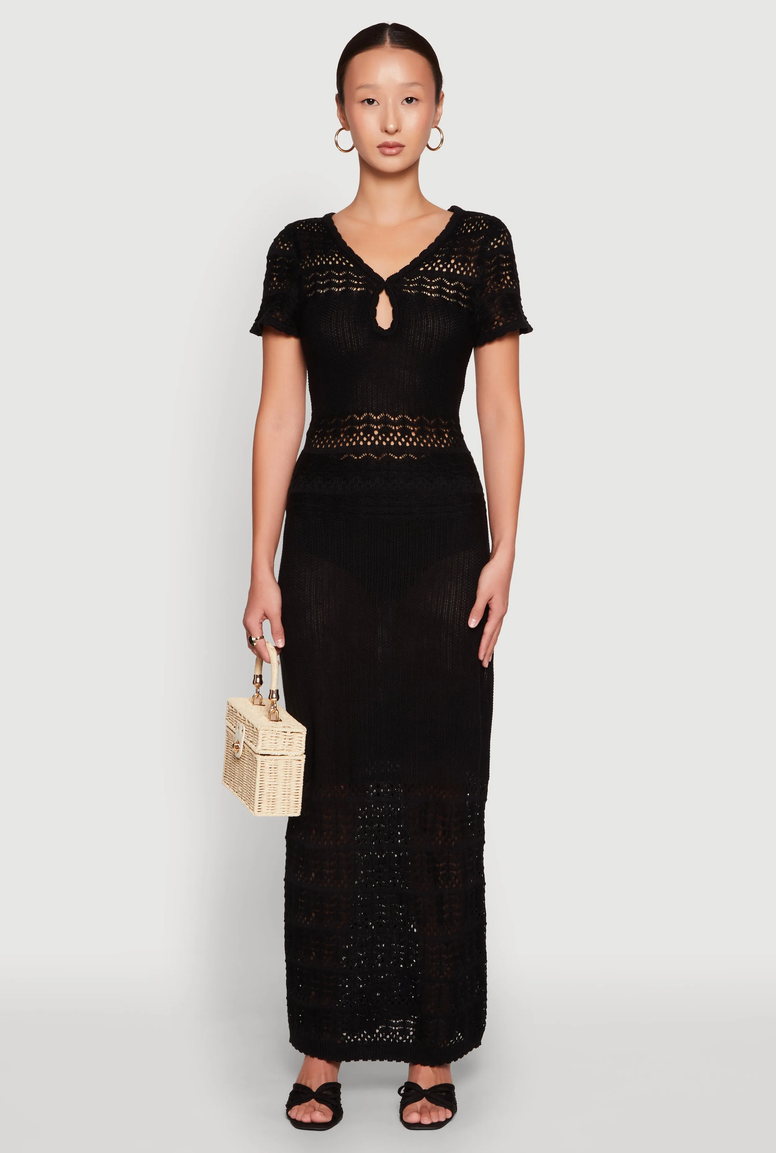 Almost Famous Short Sleeve Pointelle Maxi Dress