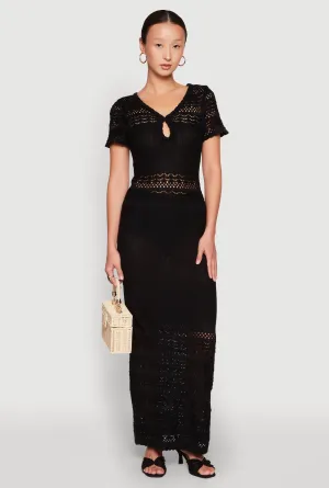 Almost Famous Short Sleeve Pointelle Maxi Dress