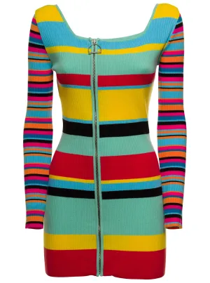 Andersson Bell Color-Block Zip-Up Knitted Mini Dress