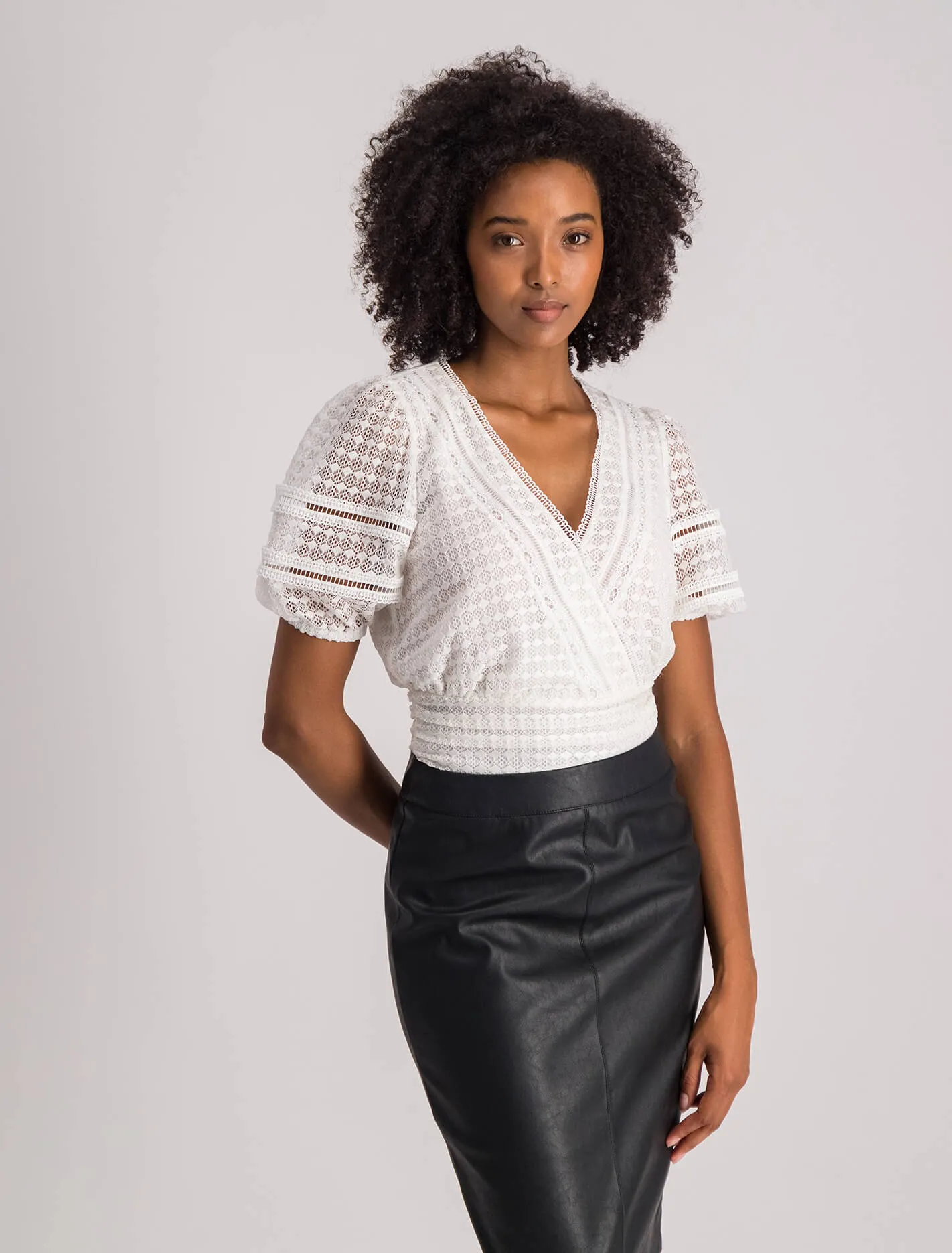 Ariel Spliced Lace Wrap Top