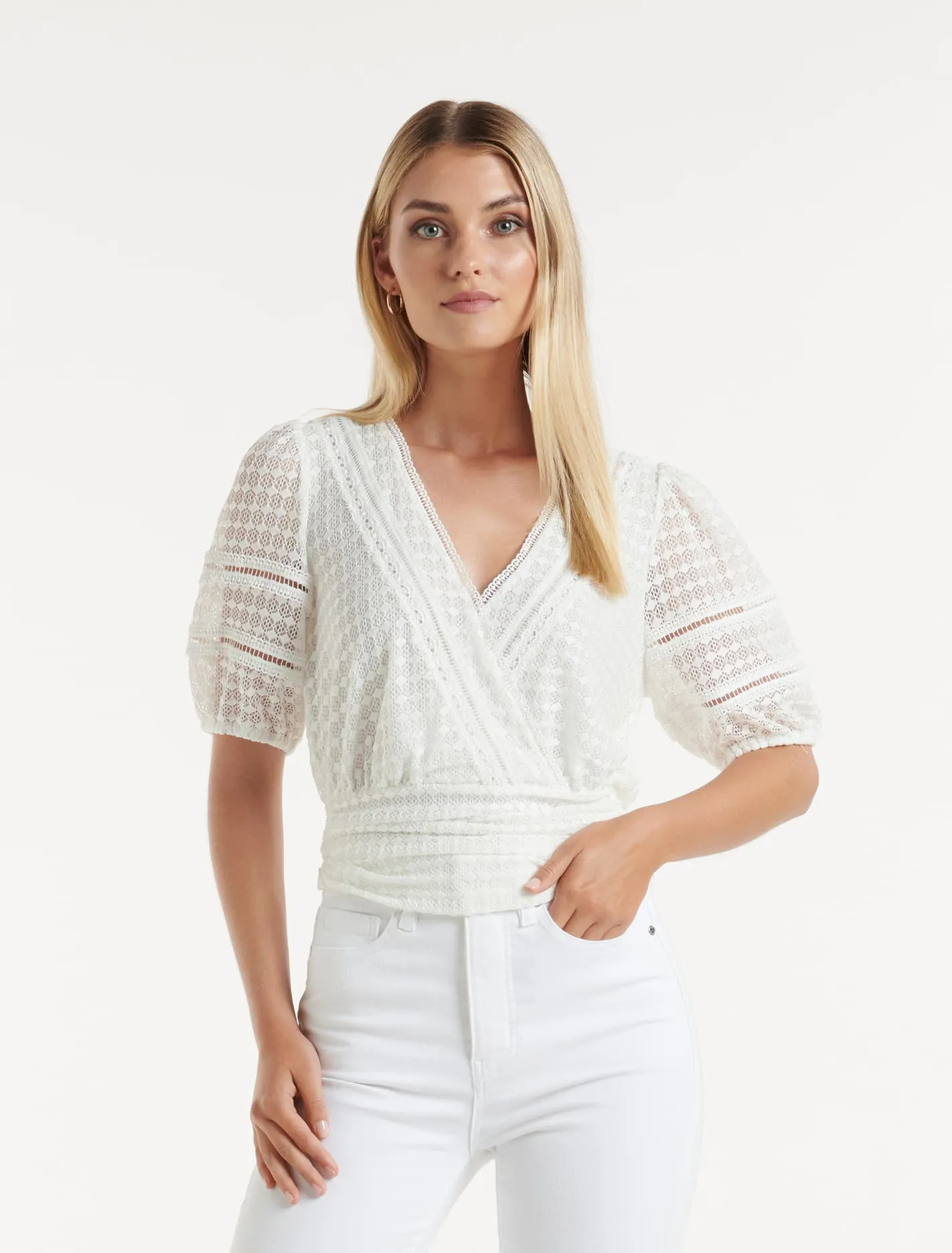 Ariel Spliced Lace Wrap Top
