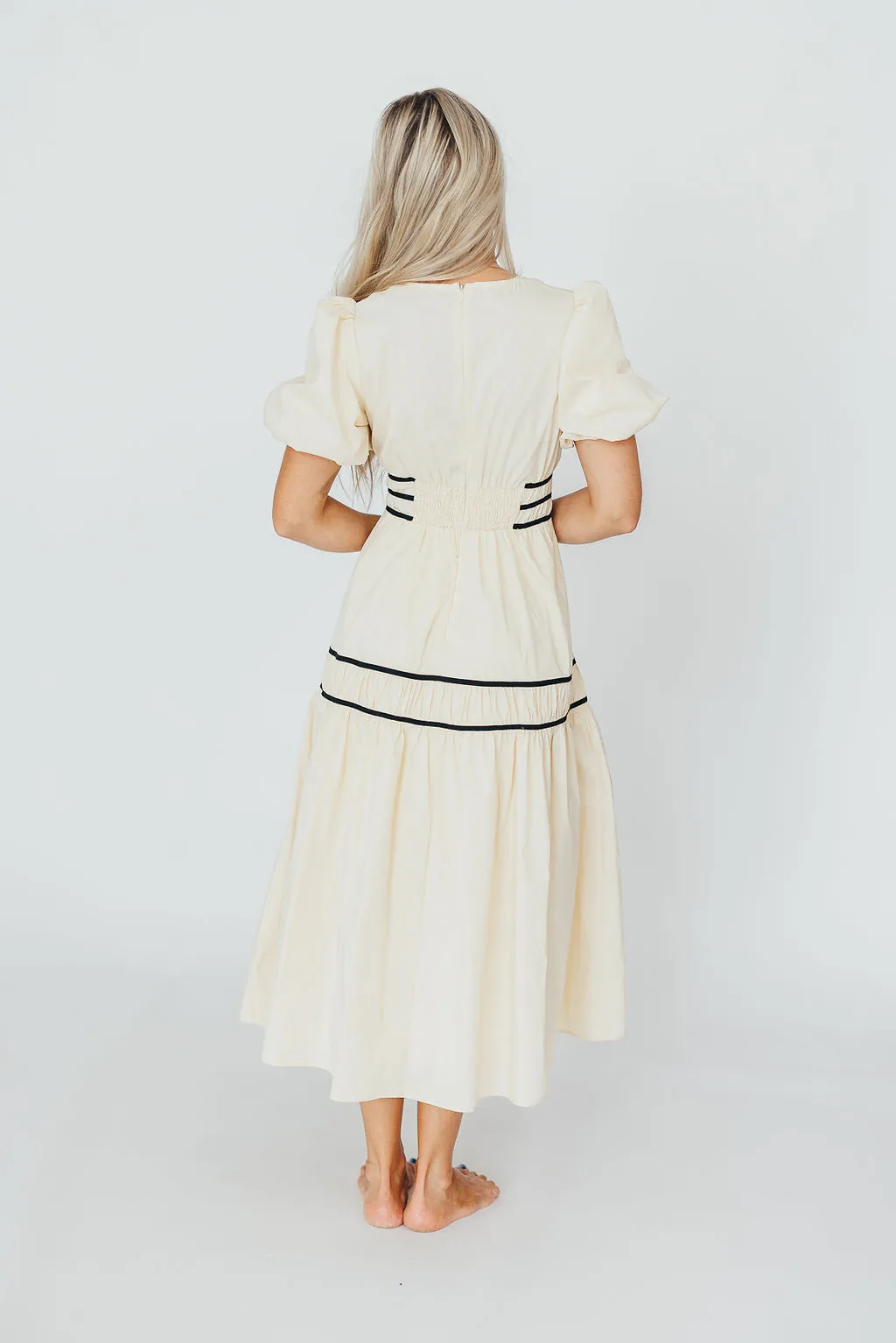 Bradley Puffed Sleeve Tiered Maxi Dress in Cream/Black