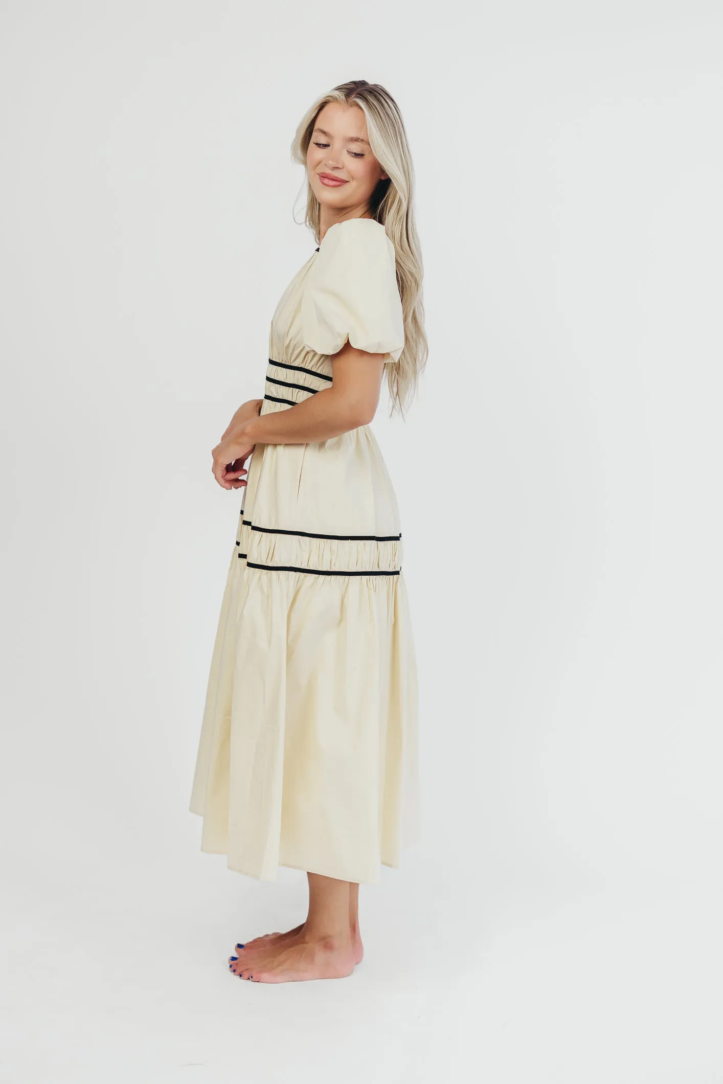 Bradley Puffed Sleeve Tiered Maxi Dress in Cream/Black