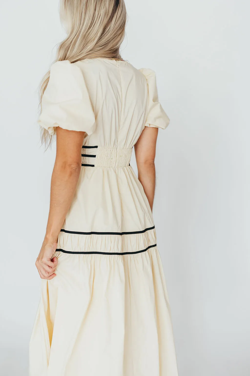 Bradley Puffed Sleeve Tiered Maxi Dress in Cream/Black