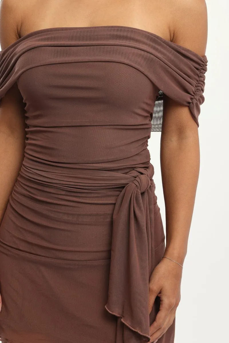 Brown Bodycon Dress Off Shoulder Mini