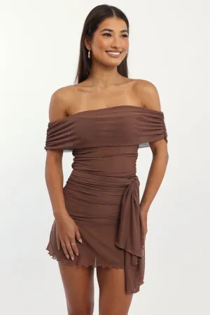 Brown Bodycon Dress Off Shoulder Mini