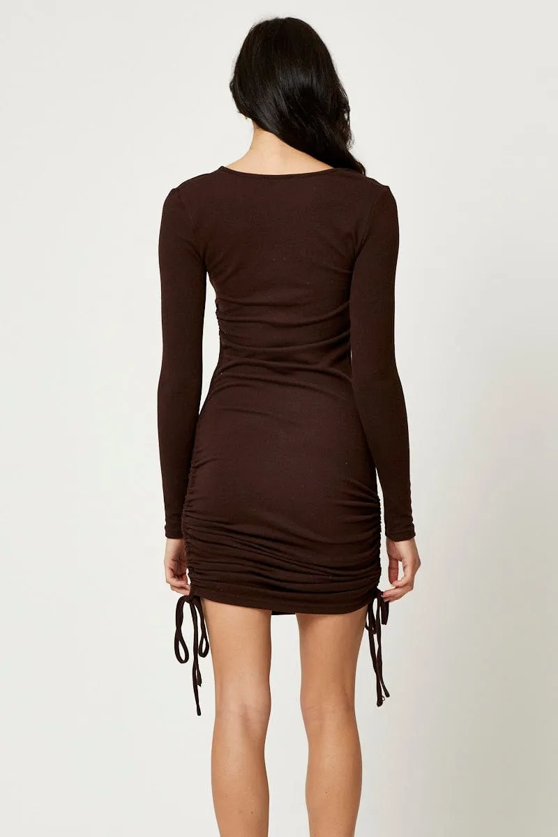 Brown Mini Dress Long Sleeve Evening