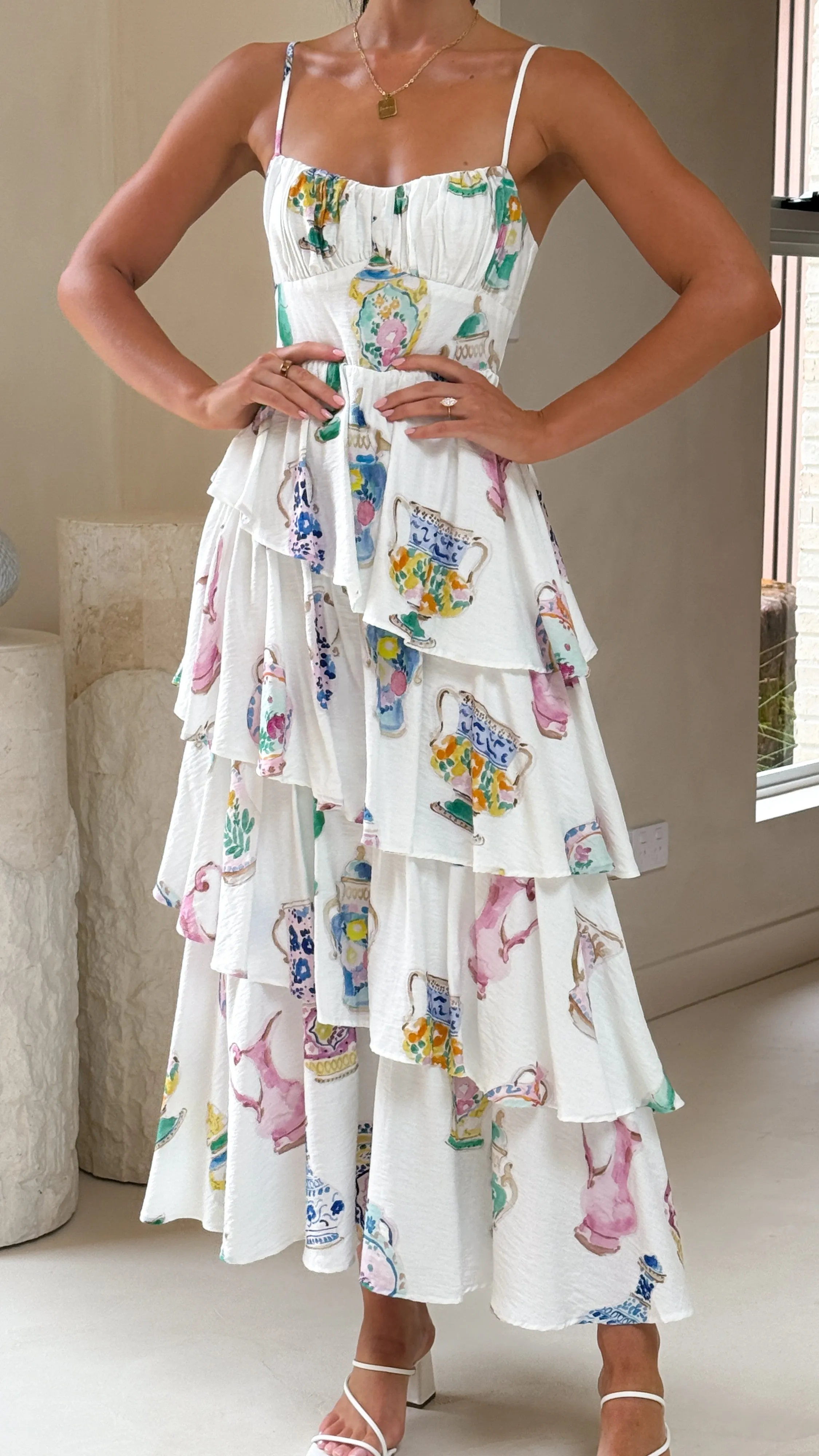 Camisha Frill Maxi Dress - Vase Print