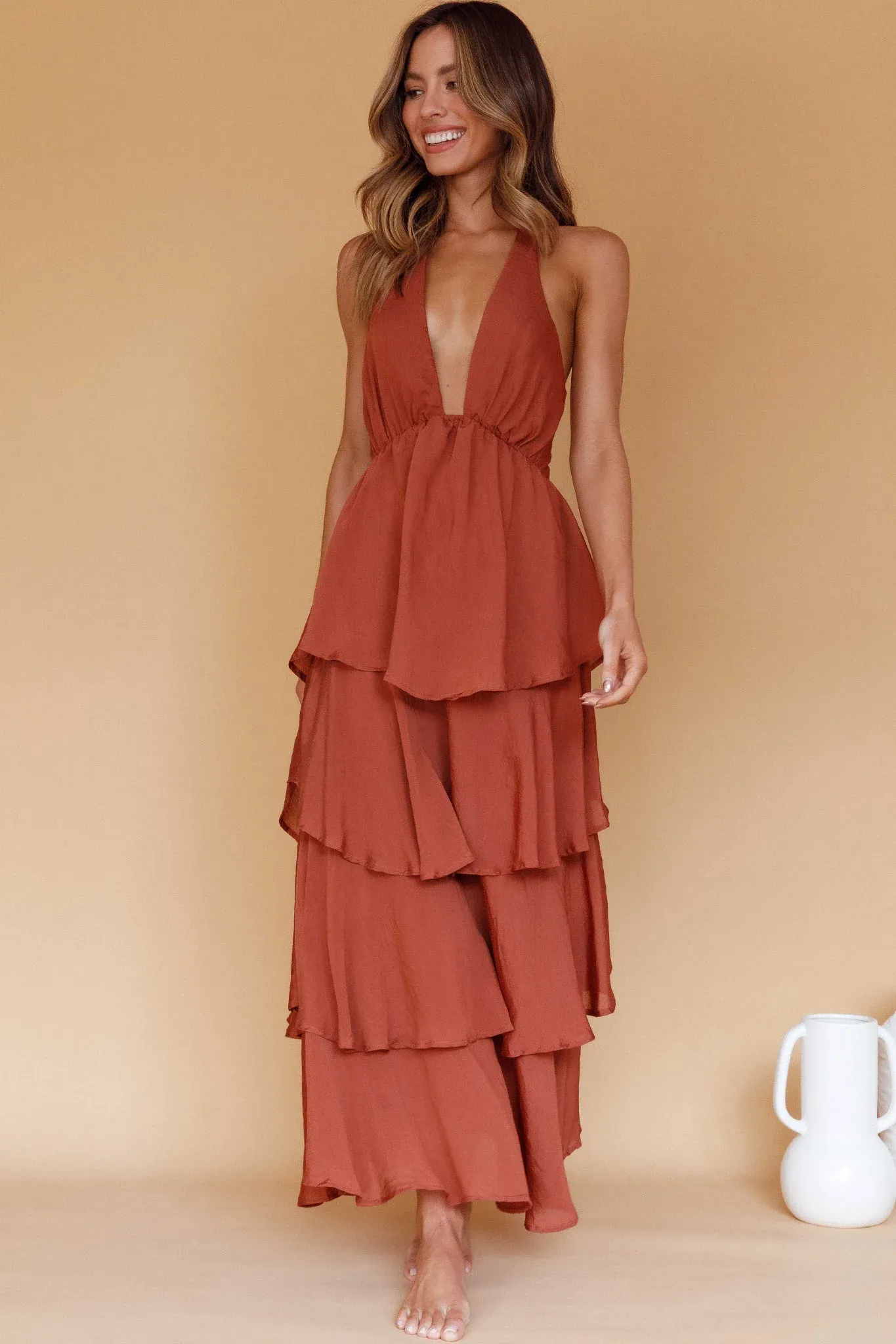 Catalina Tiered Ruffle Maxi Dress Cocoa