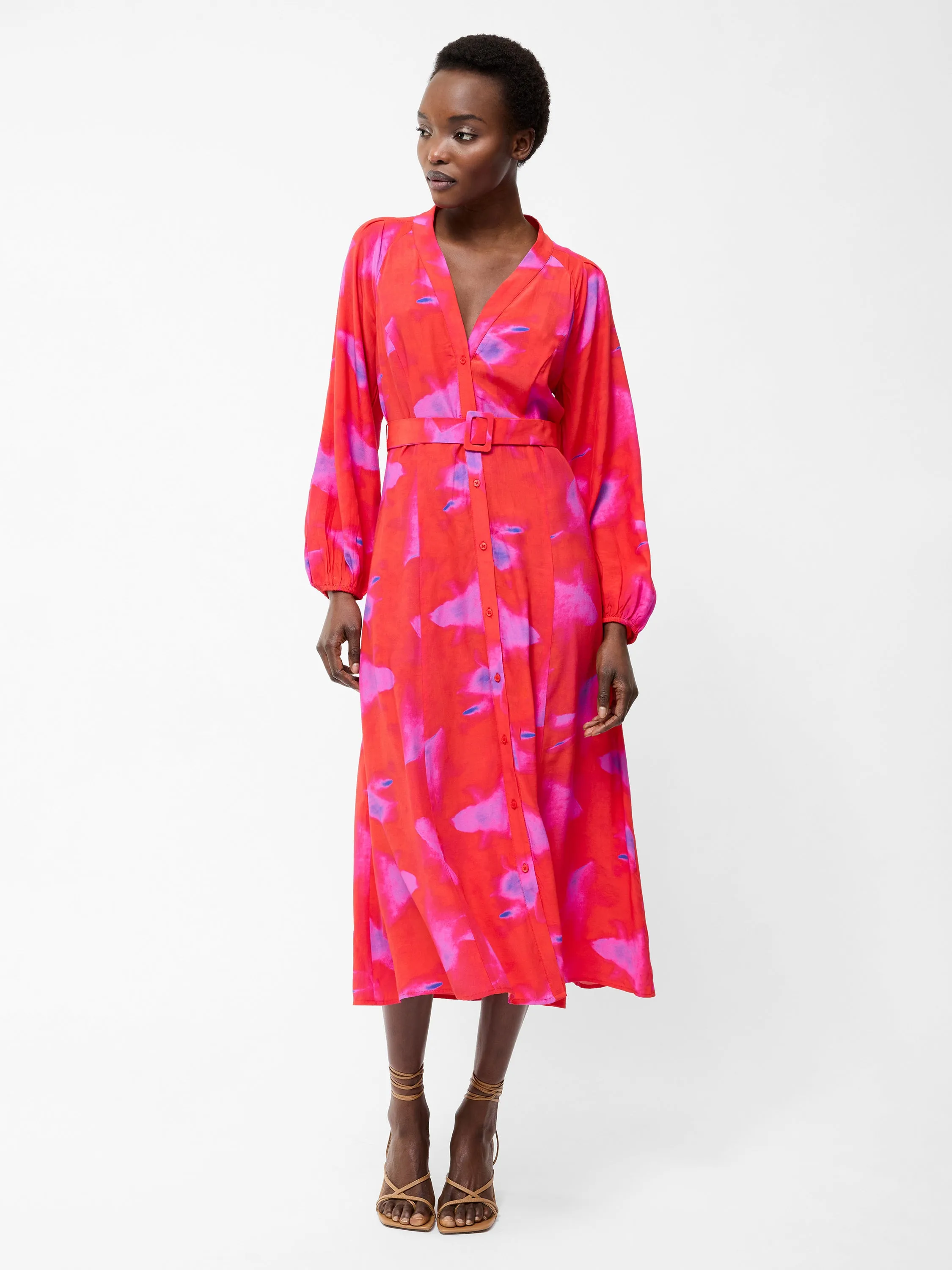 Christy Belted V Neck Midi Dress