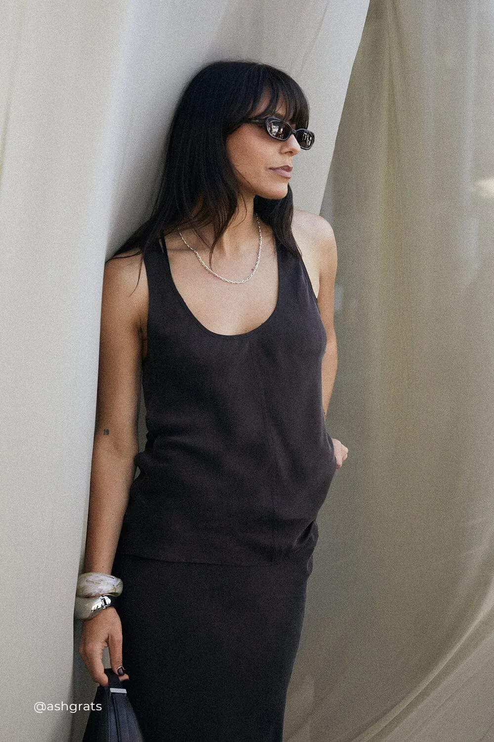 COLETTE BITTER CHOC SILK CAMI TOP