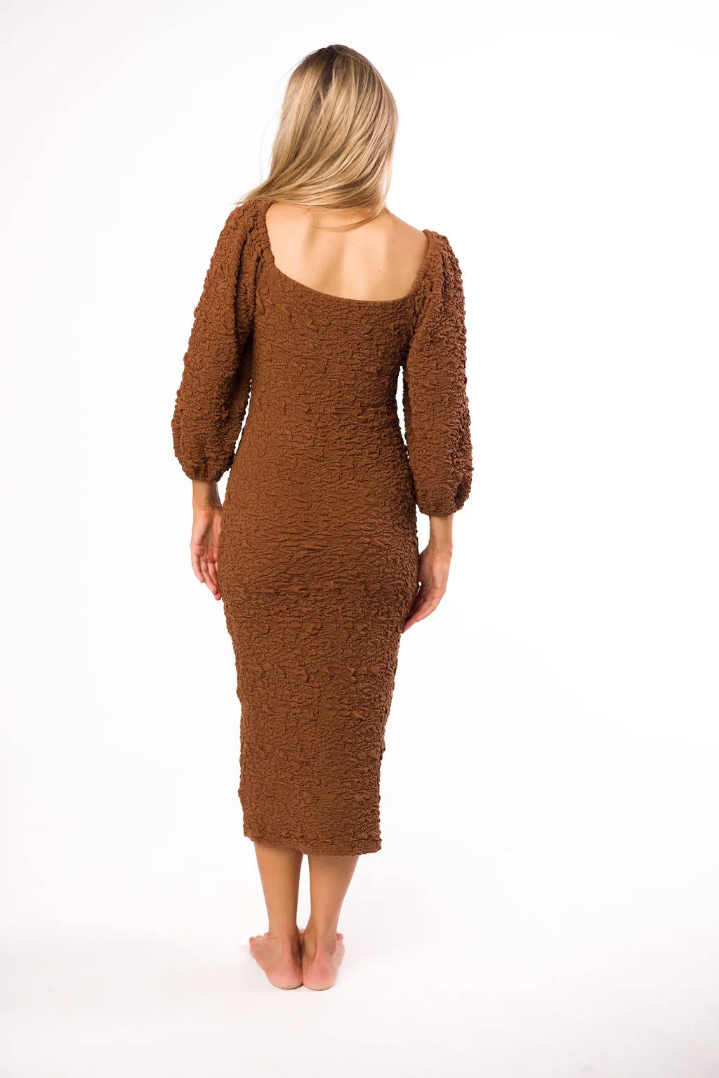 Darcy Square Neck Midi Dress in Brown - Bump Friendly